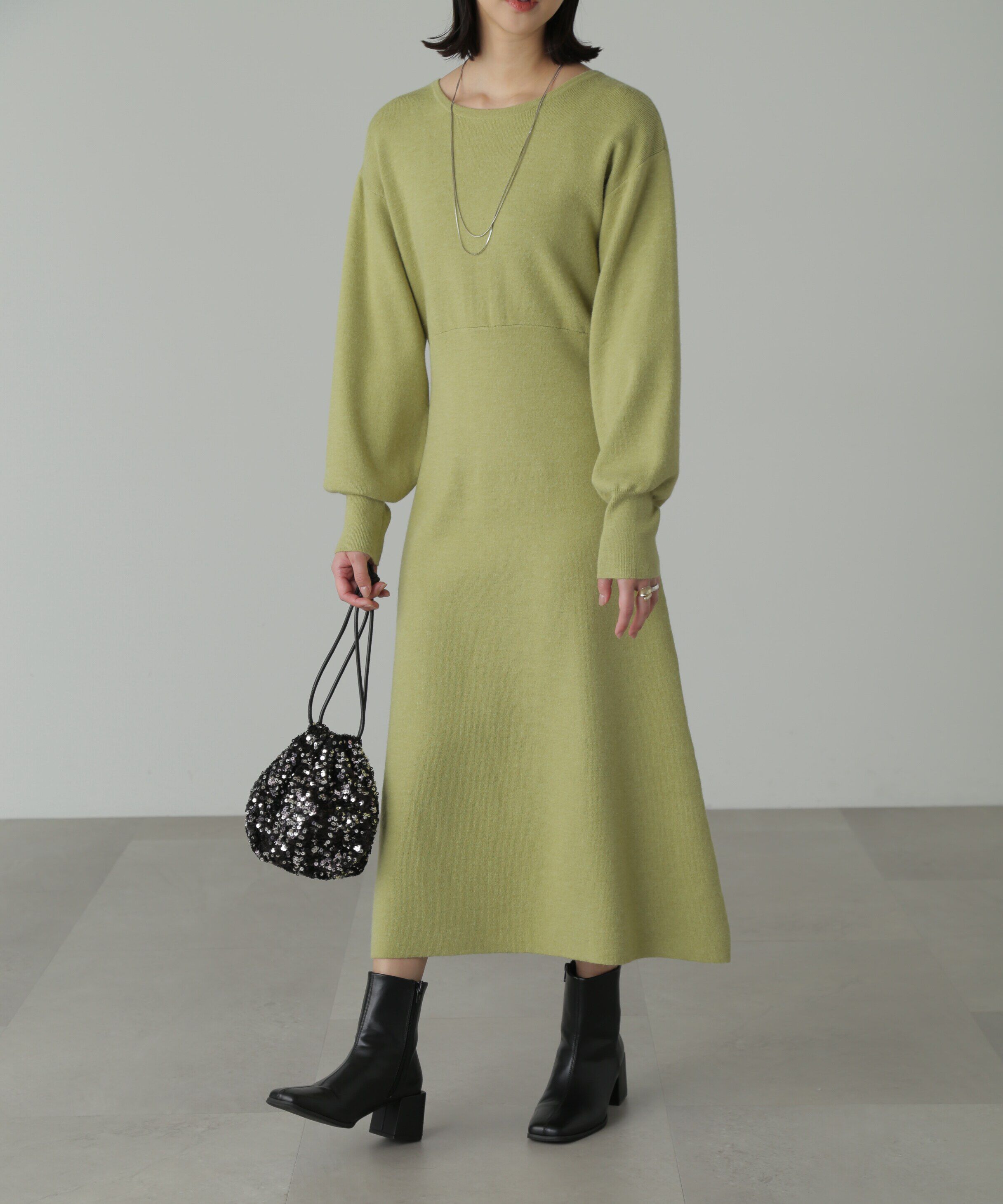  「バックレースアップロングニットワンピース」|ワンピース|