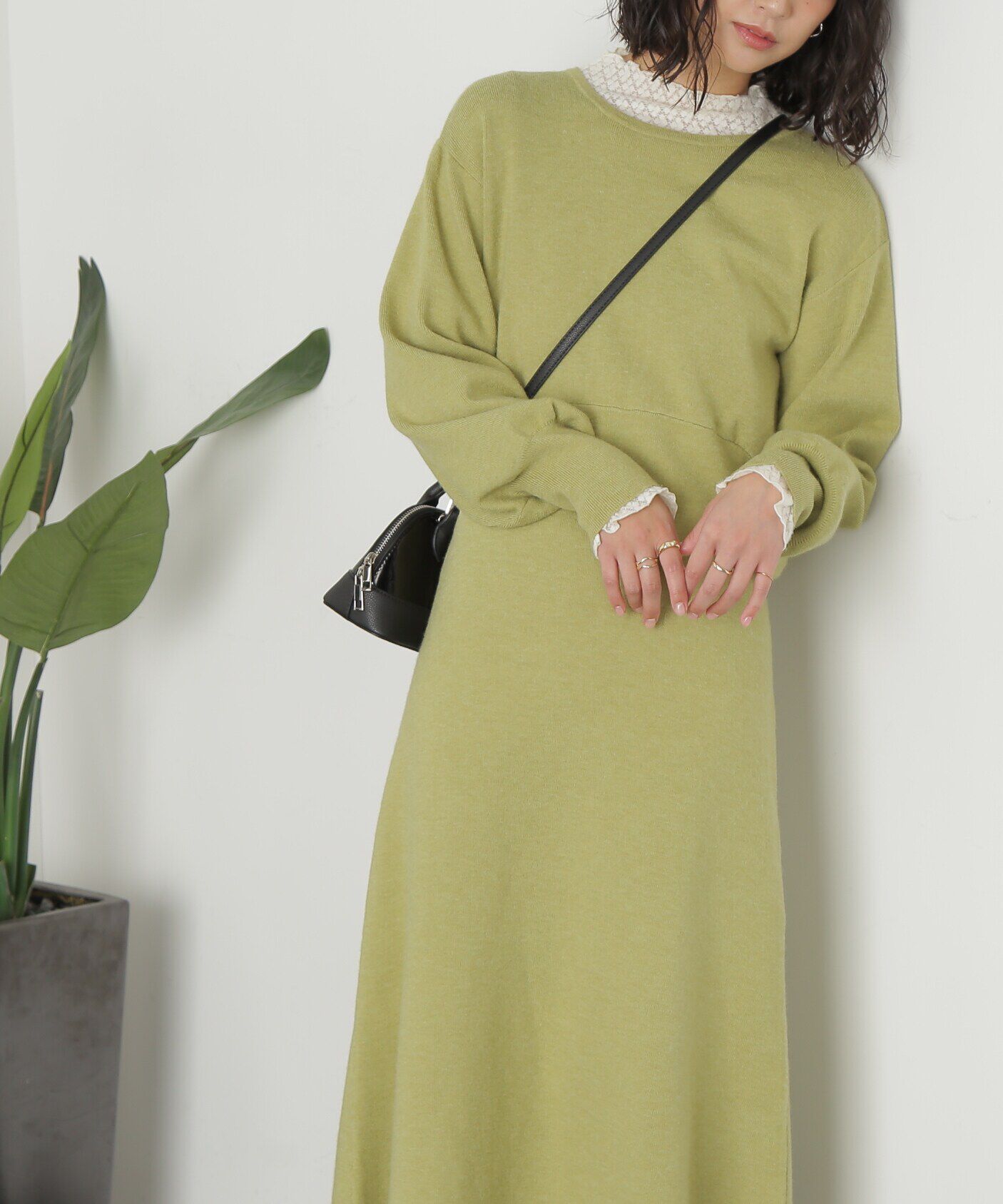  「バックレースアップロングニットワンピース」|ワンピース|