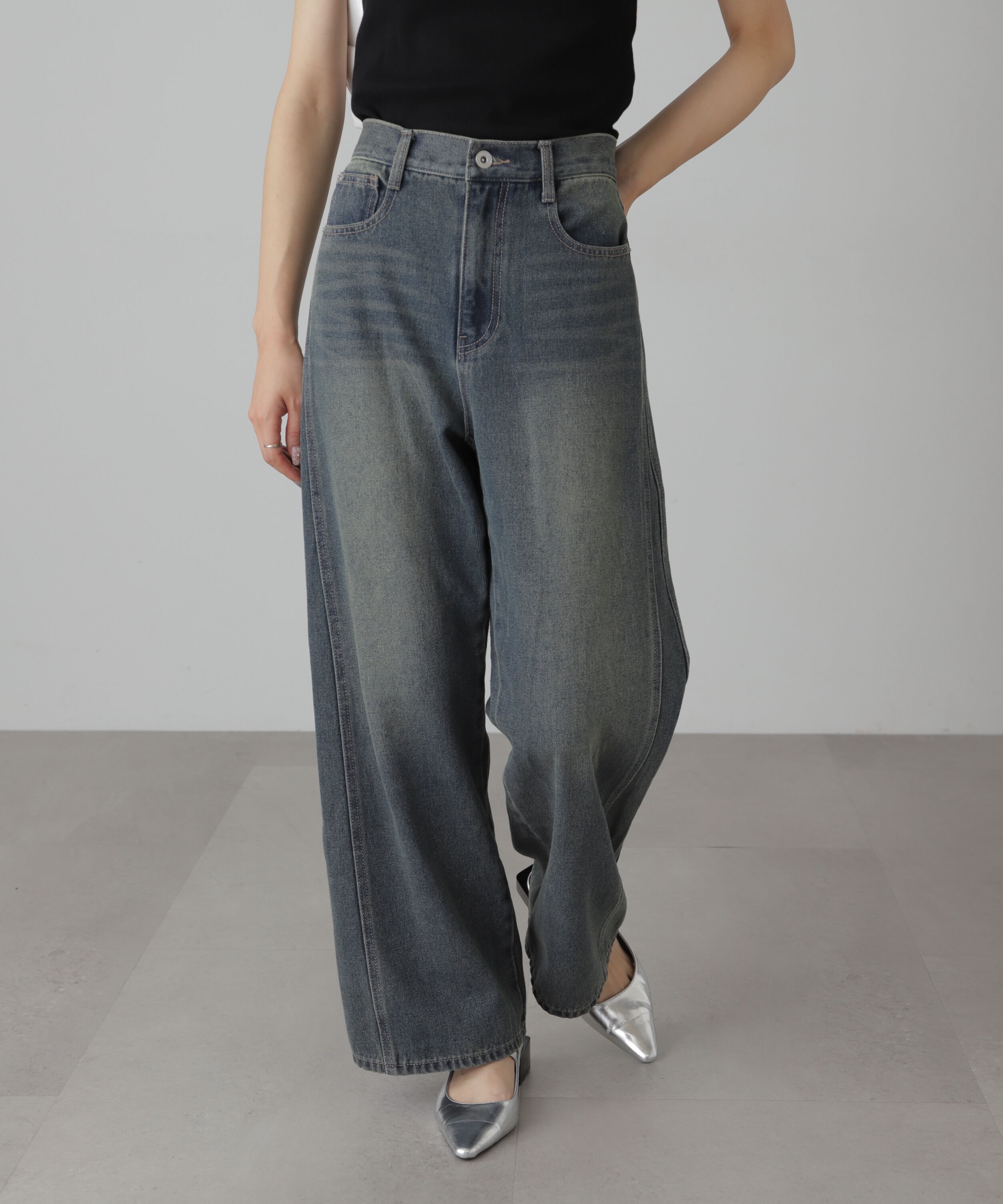  「[XS-Lサイズ展開]サイドパネルヴィンテージライクワイドデニム」|その他|