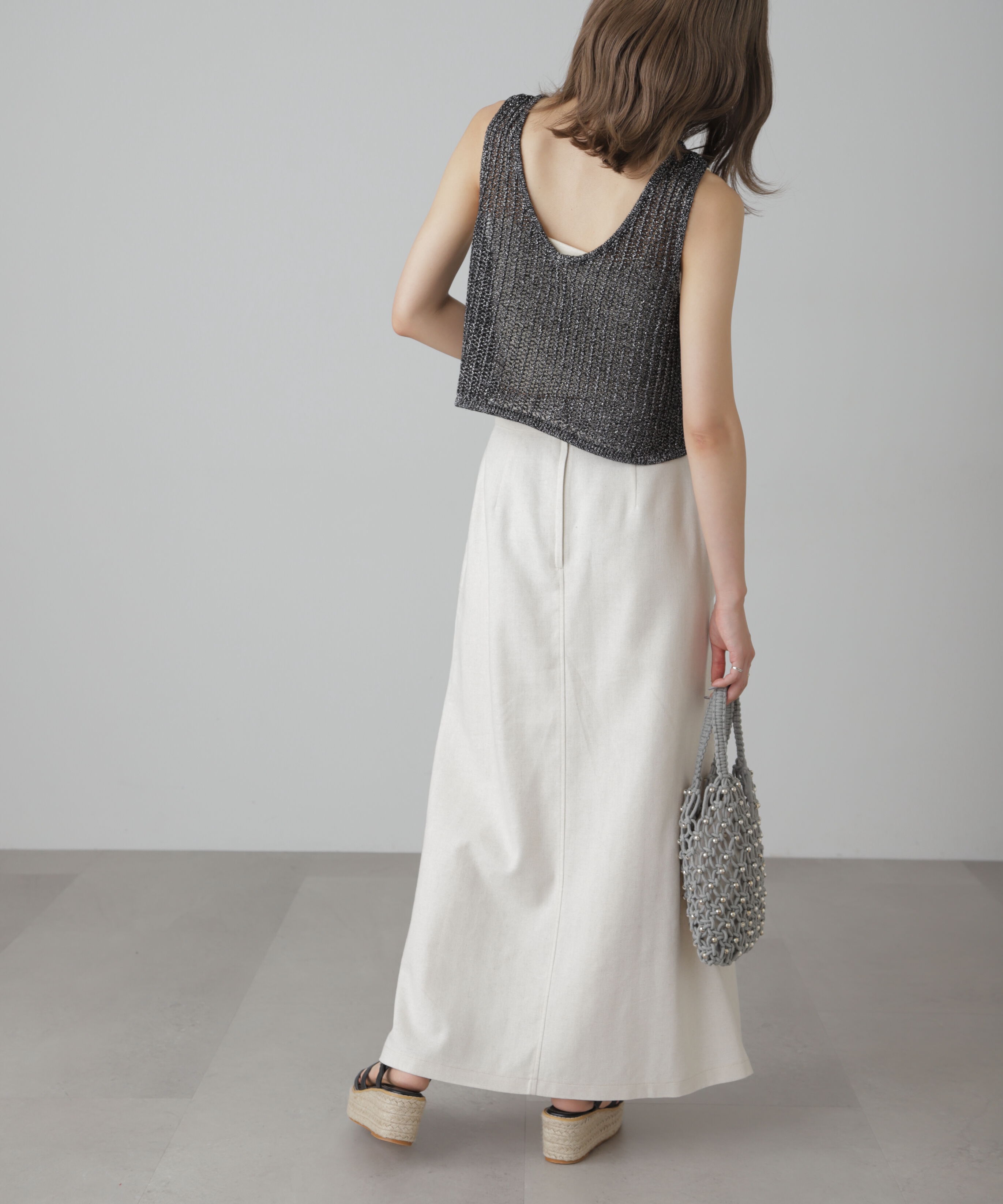  「前後2wayラメニットメッシュベスト」|ニット・セーター|