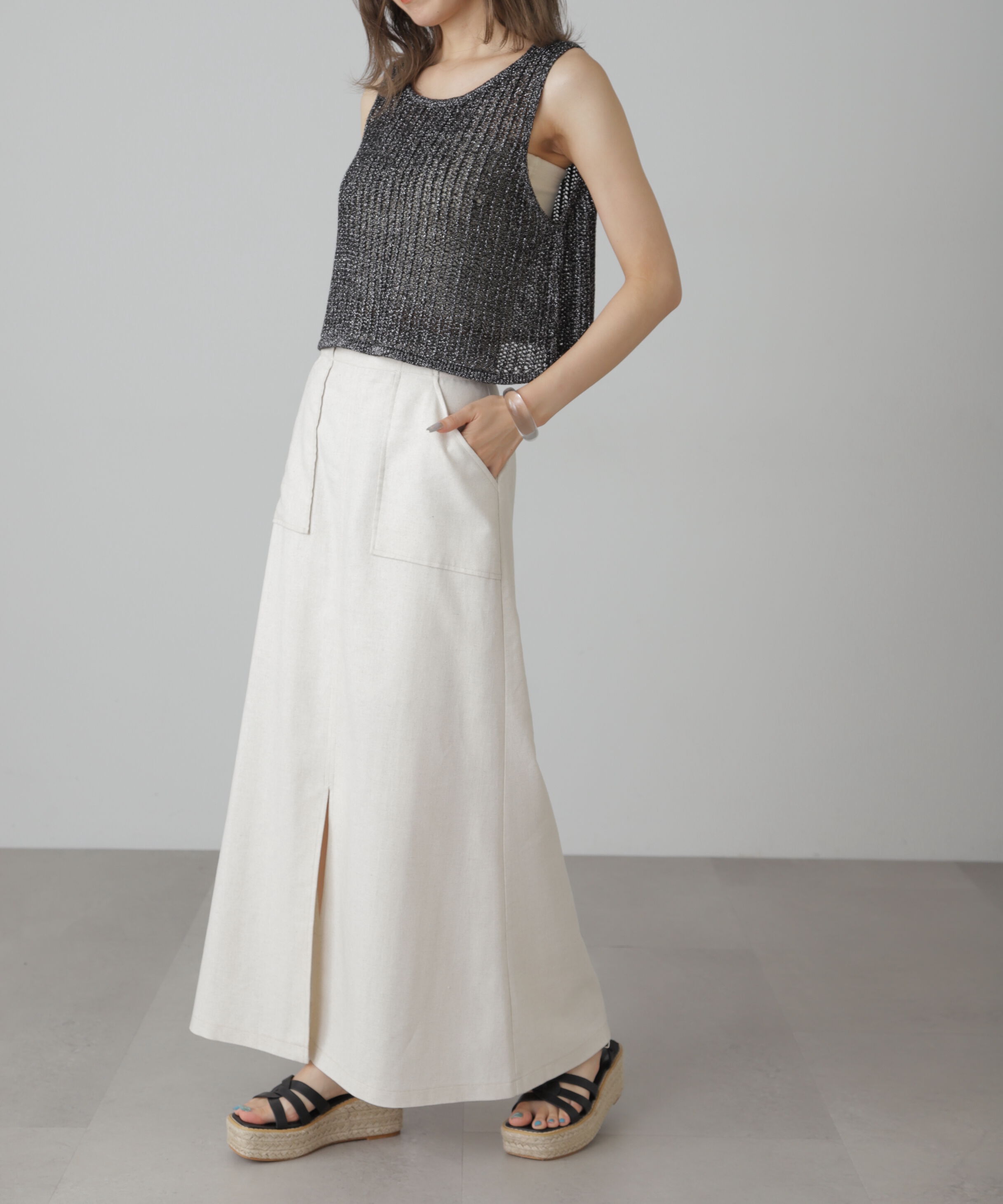  「前後2wayラメニットメッシュベスト」|ニット・セーター|