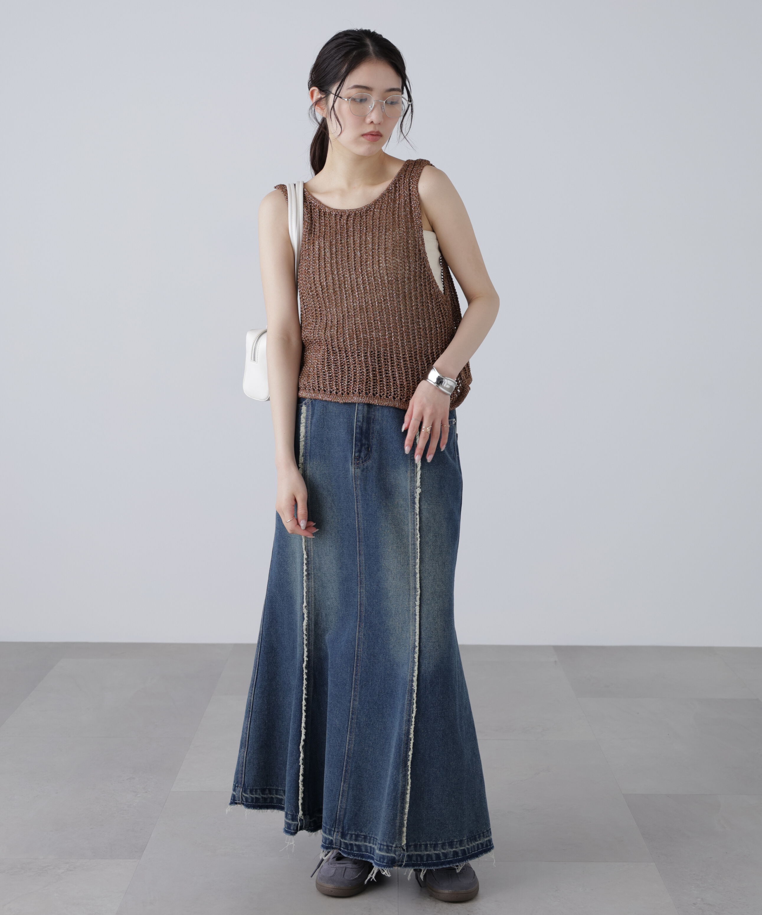  「前後2wayラメニットメッシュベスト」|ニット・セーター|