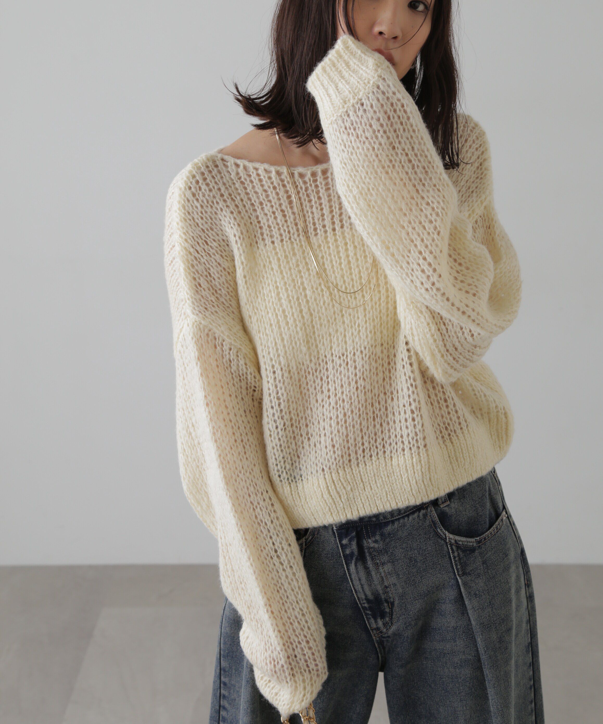  「シアーモヘヤライクニット」|ニット・セーター|オフホワイト