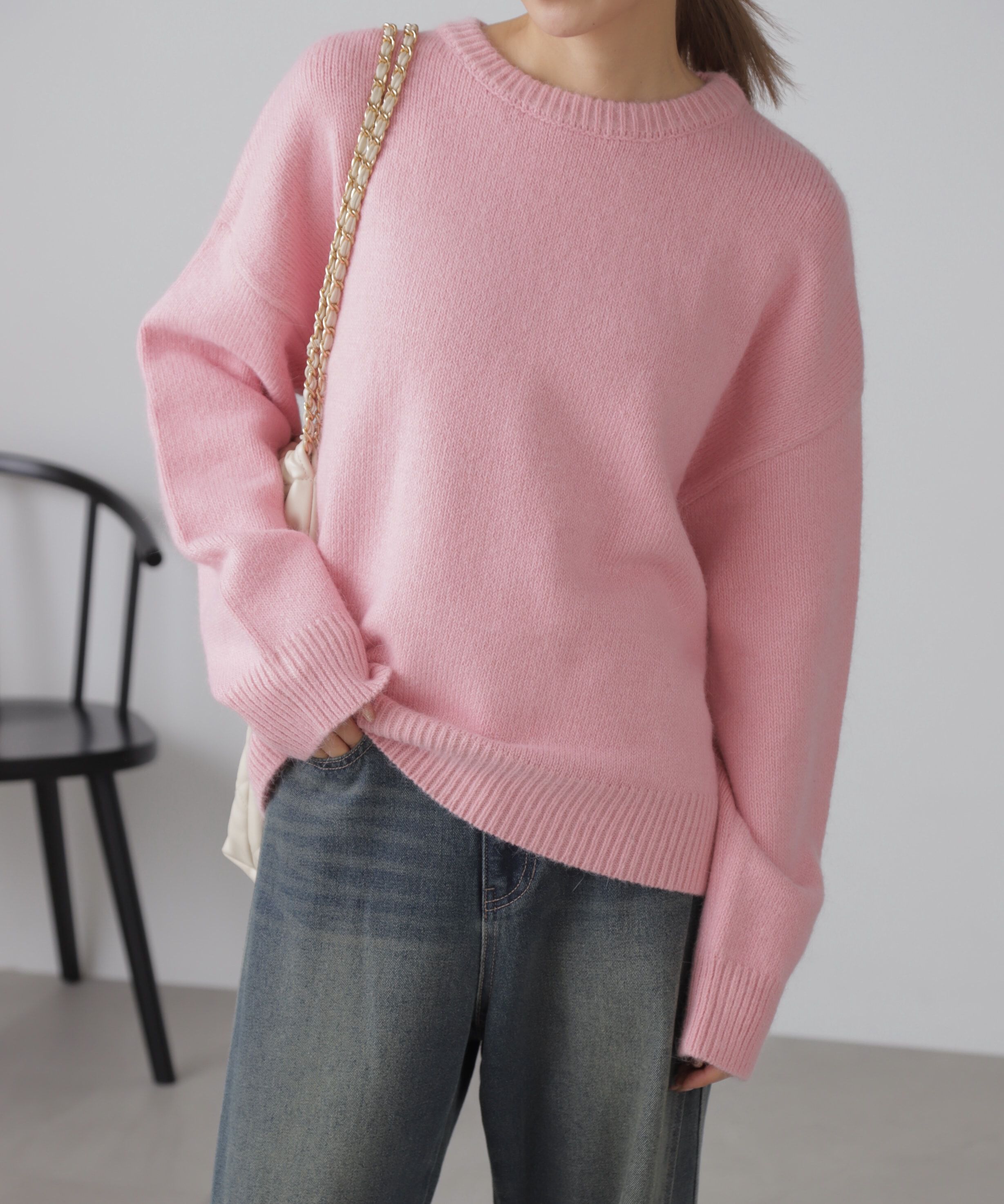  「オーバーサイズチュニック丈ニット」|ニット・セーター|ピンク