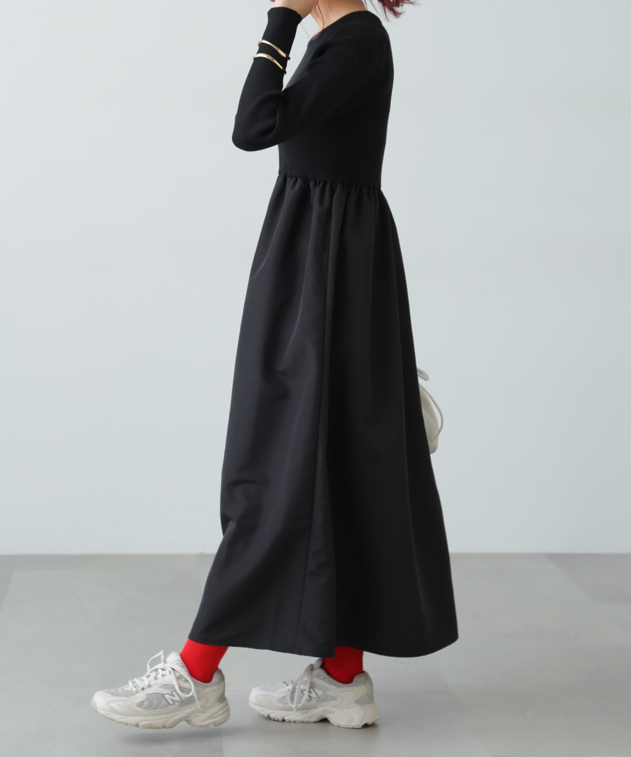  「布帛ドッキングクルーネックワンピース」|ワンピース|