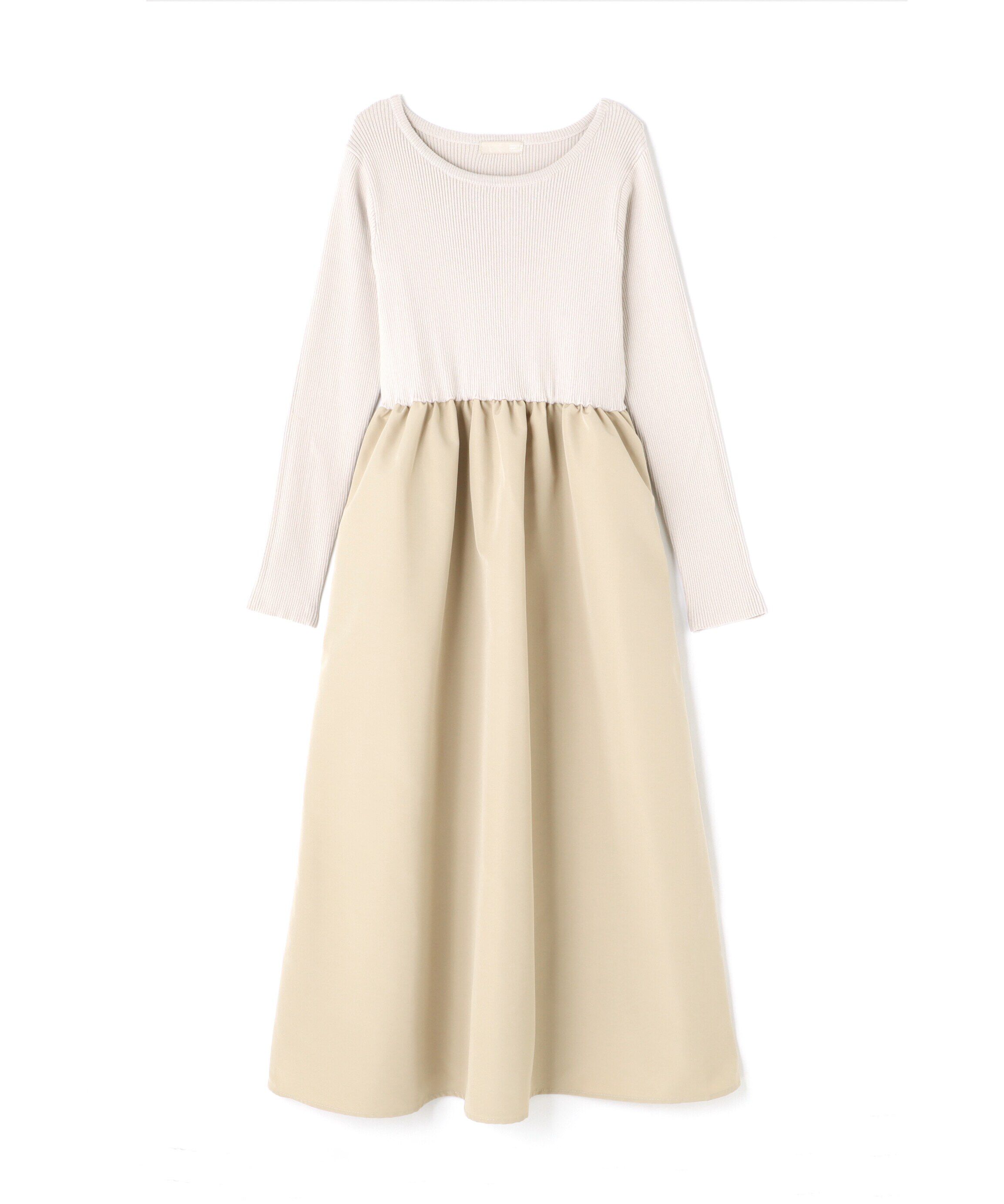  「布帛ドッキングクルーネックワンピース」|ワンピース|