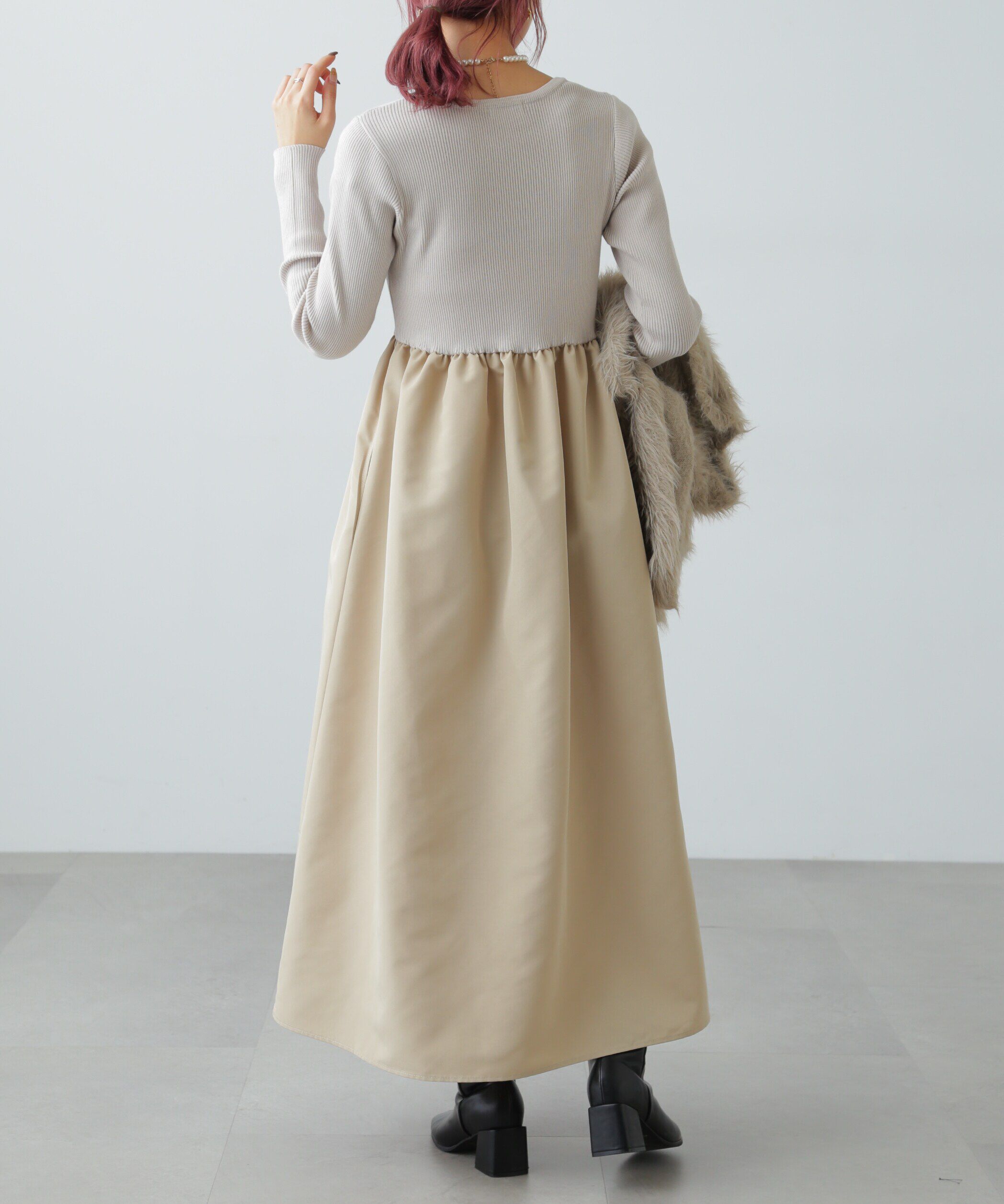  「布帛ドッキングクルーネックワンピース」|ワンピース|