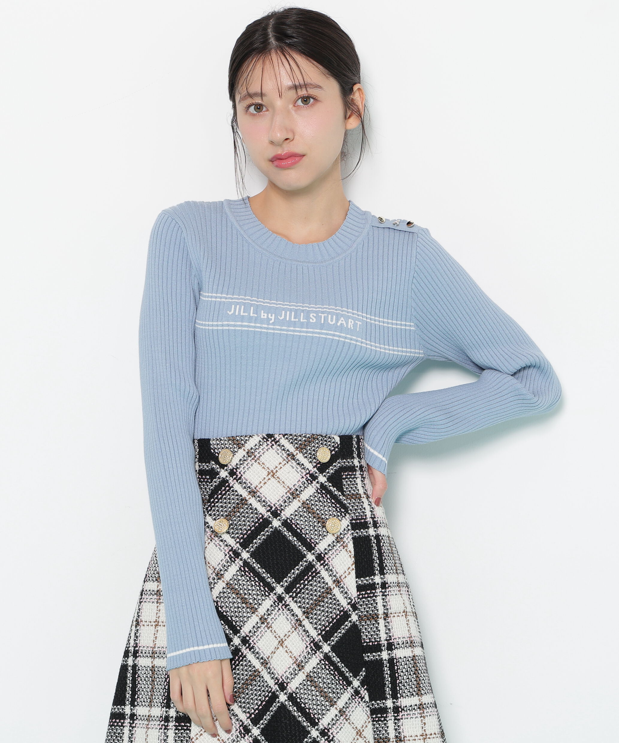  「コンパクト配色ロゴニット」|ニット・セーター|ブルー