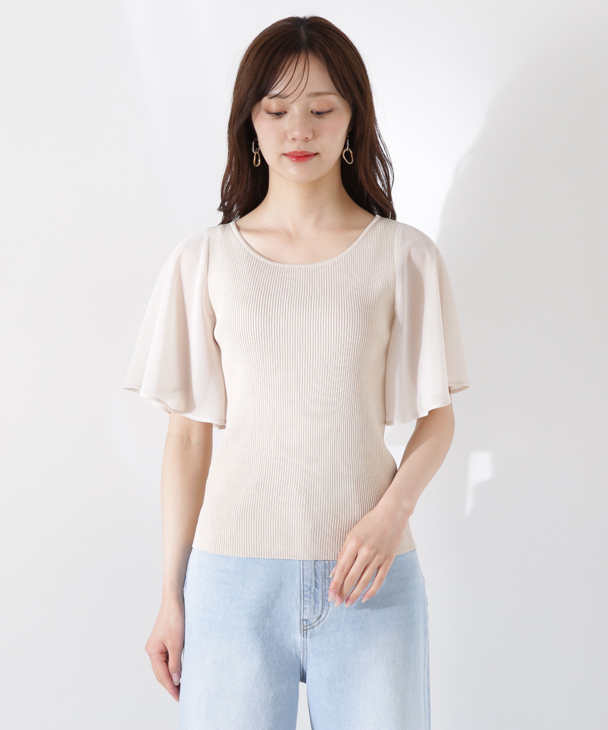 PROPORTION BODY DRESSING「シアーフレアスリーブリブニット」|ニット・セーター|