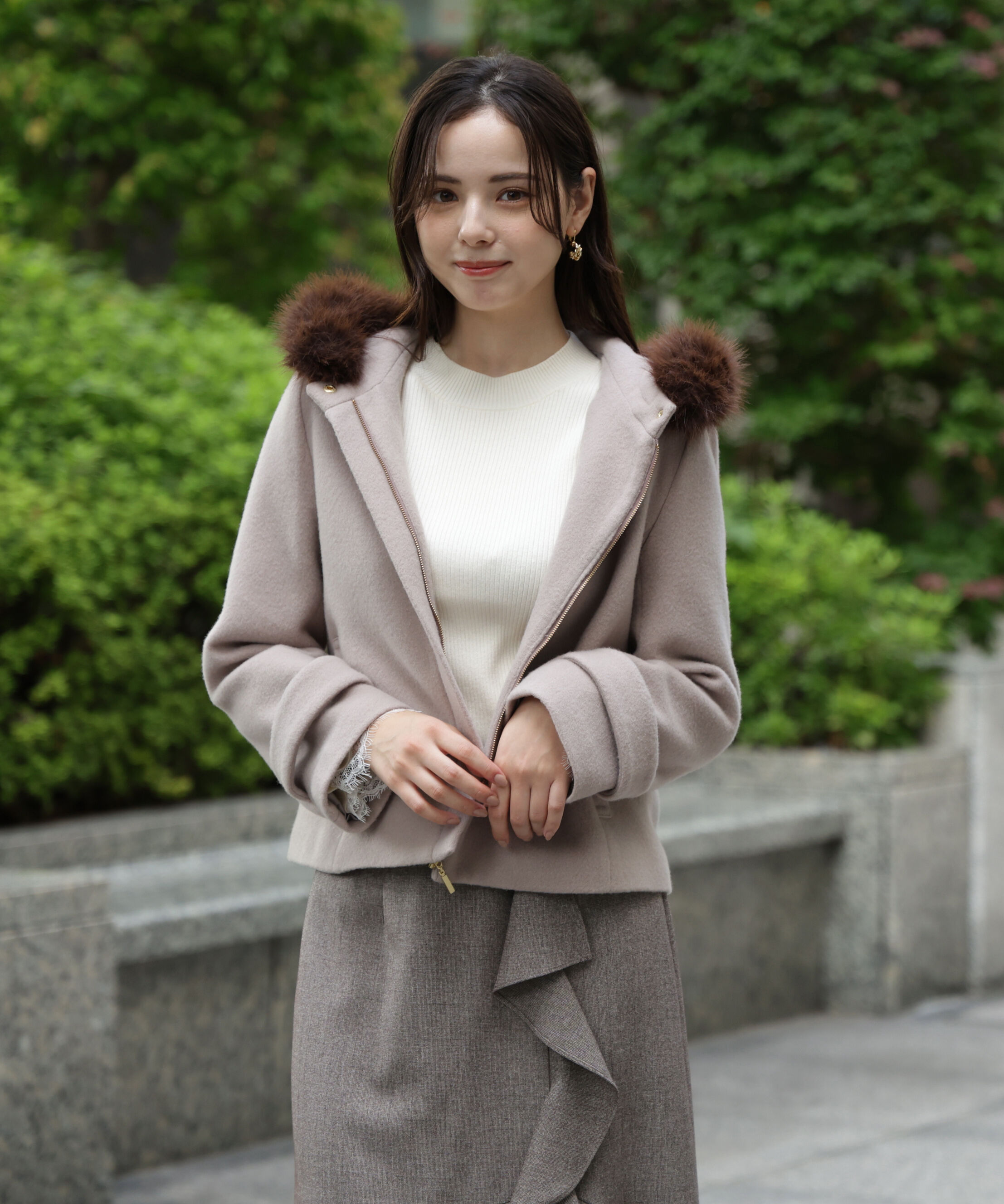 PROPORTION BODY DRESSING「モッサフードフェイクファーショートコート 25AW」|ブルゾン・スタジャン|