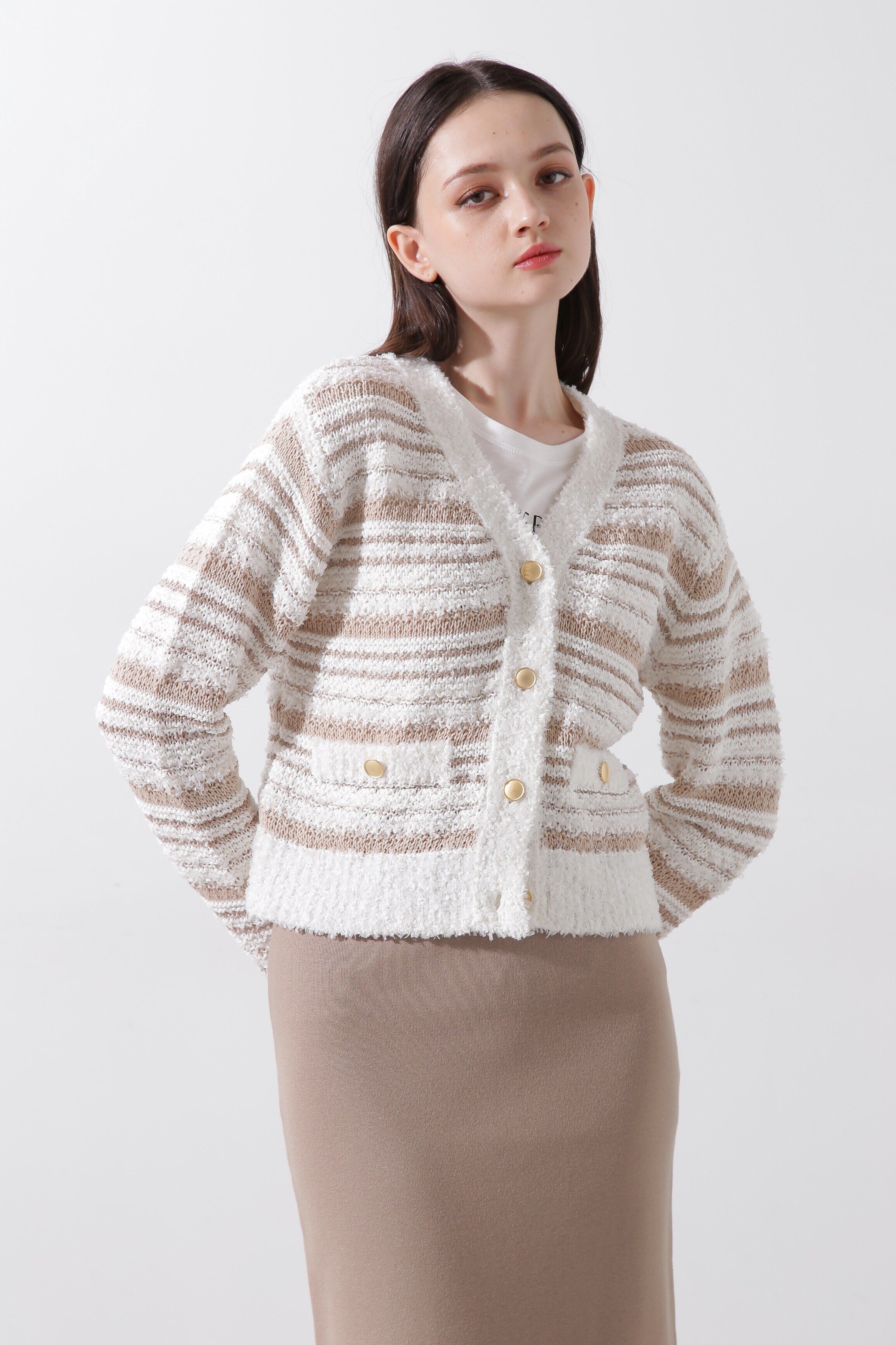  「◆ツイードニットカーディガン」|その他|ベージュ