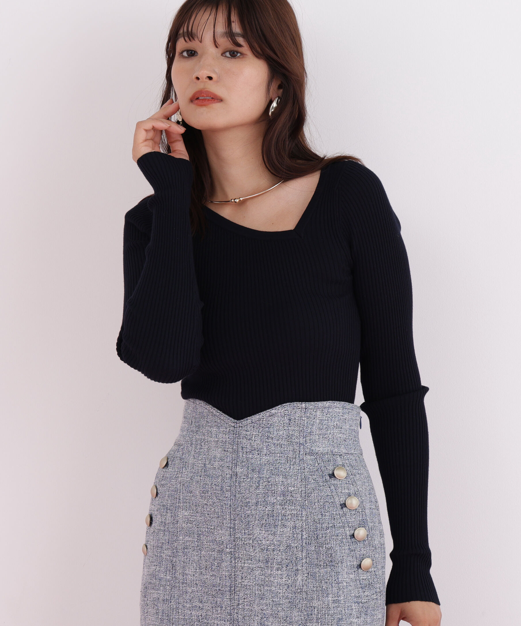  「アシンメトリーネックニットプルオーバー」|ニット・セーター|