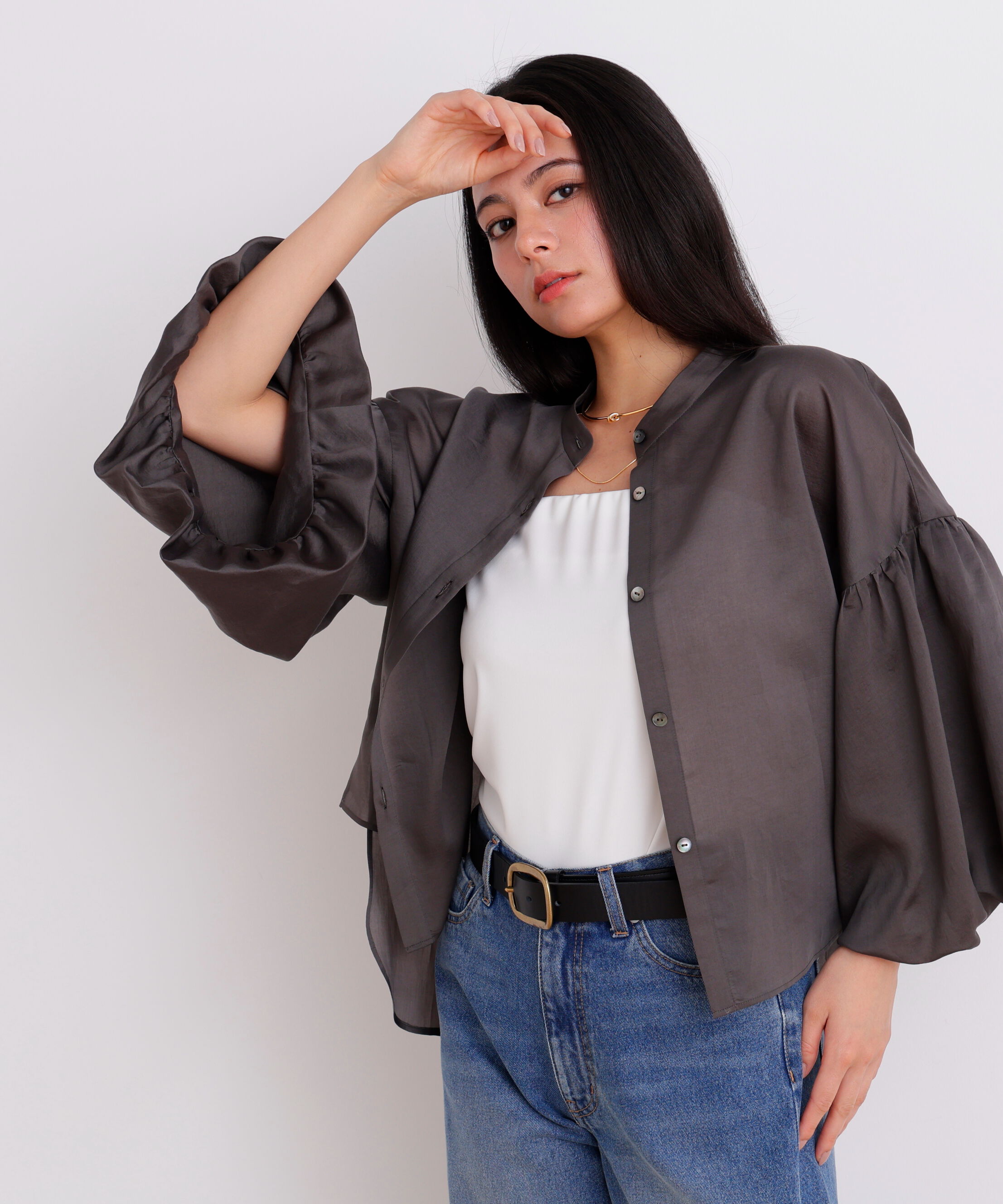  「［美香さん着用］ギャザーバルーンスリーブブラウス」|シャツ・ブラウス|カーキ