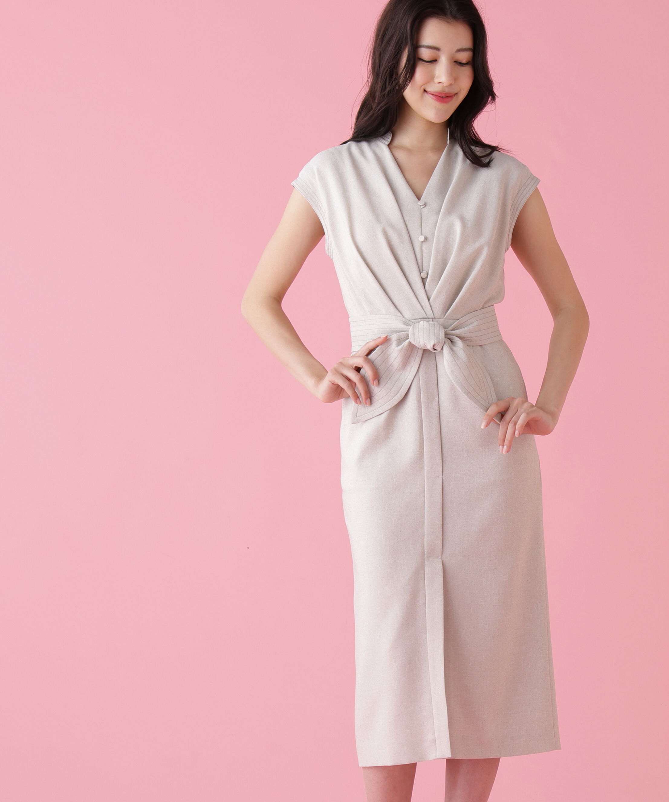  「［美香さん着用］ウエストタックワンピース」|ワンピース|ベージュ