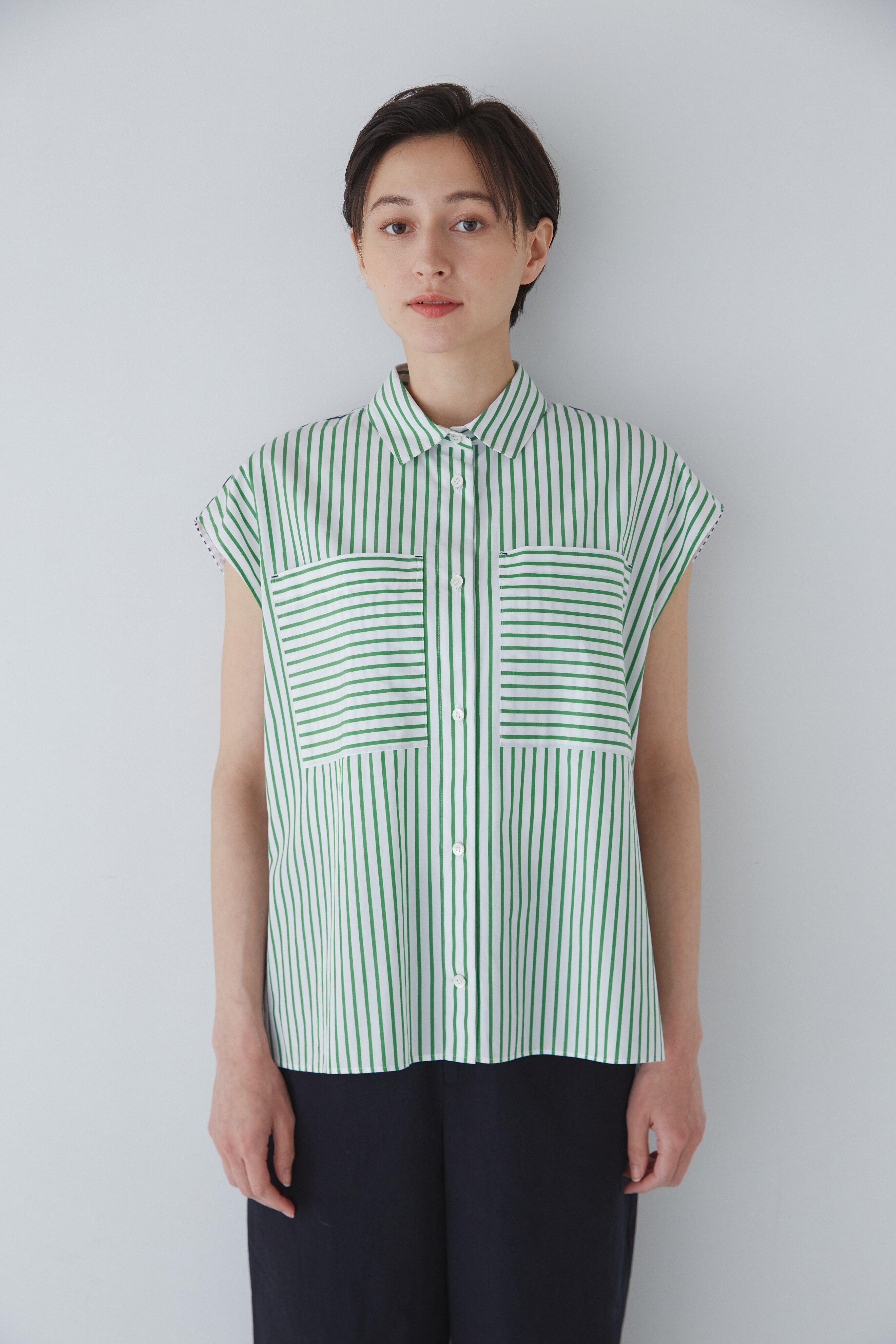  「◆バイカラーストライプブラウス」|シャツ・ブラウス|