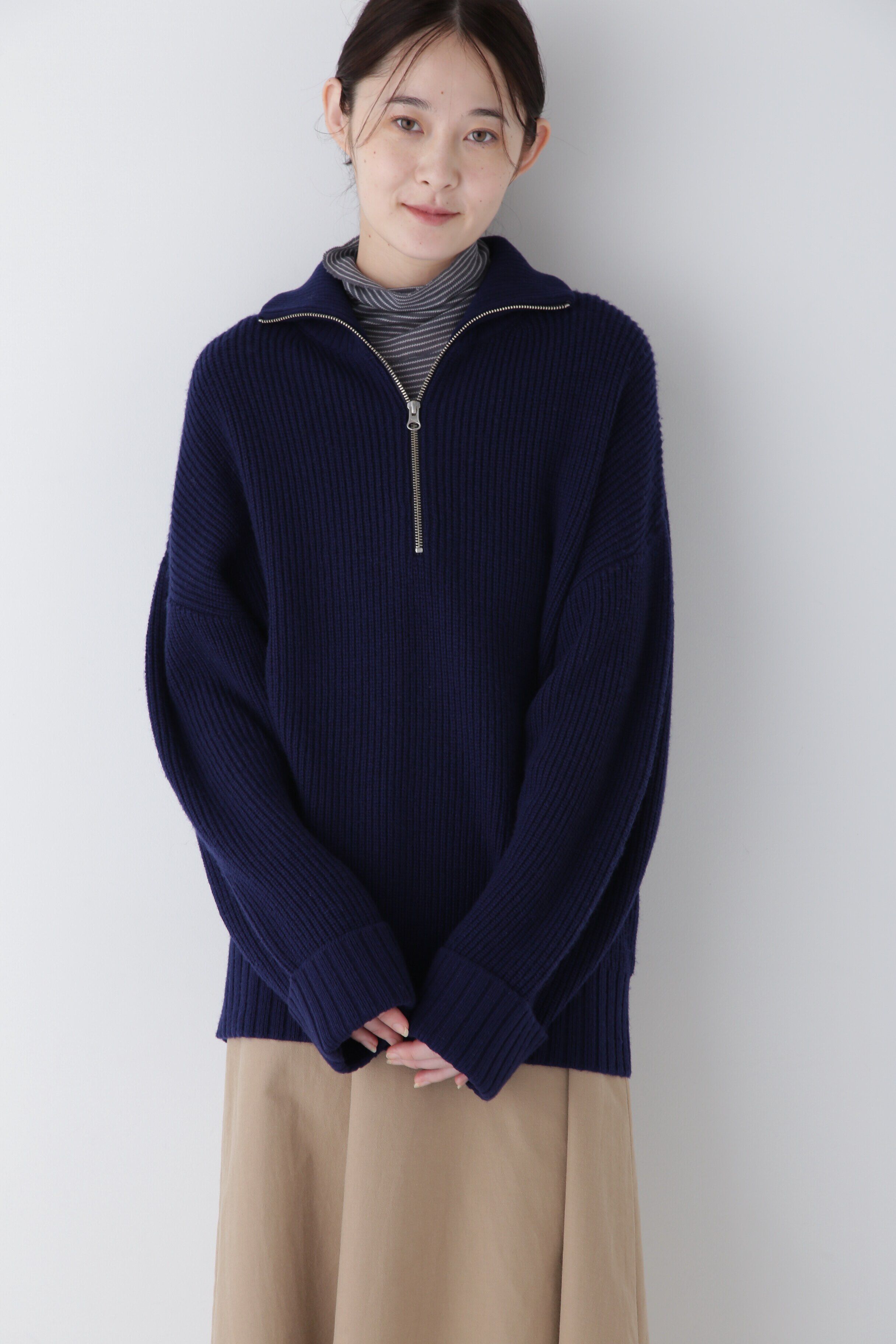  「◆ウールミックス片畦プルオーバー」|ニット・セーター|ネイビー
