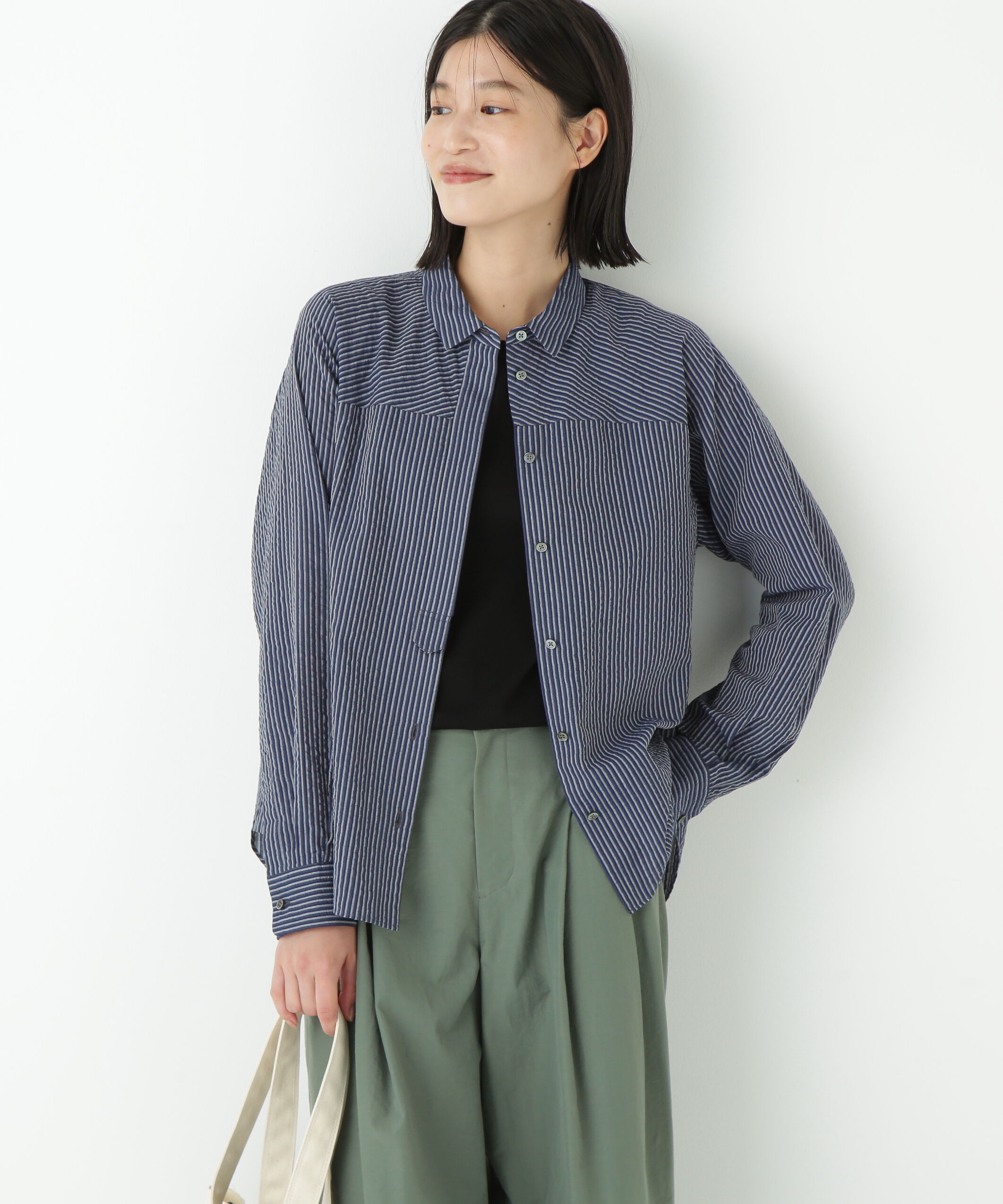  「◆パナマサッカーストライプシャツブラウス」|シャツ・ブラウス|ネイビースト 3