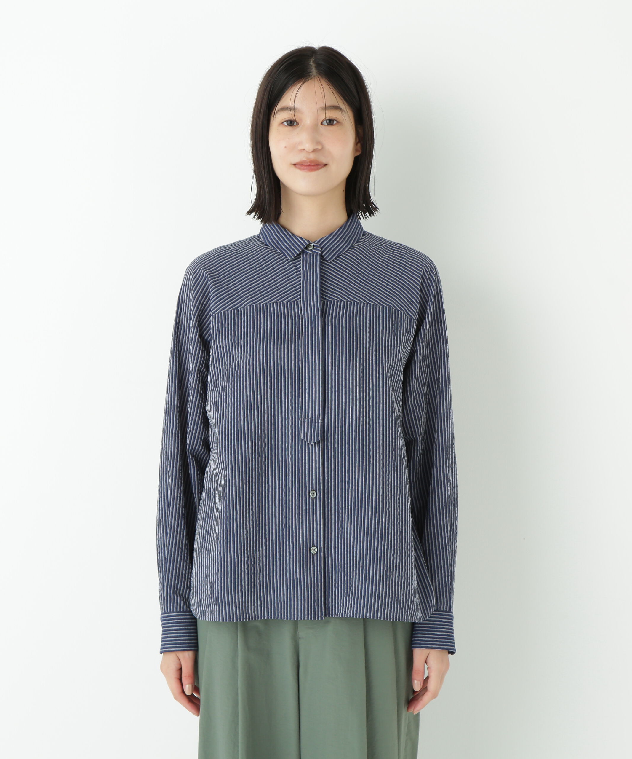  「◆パナマサッカーストライプシャツブラウス」|シャツ・ブラウス|