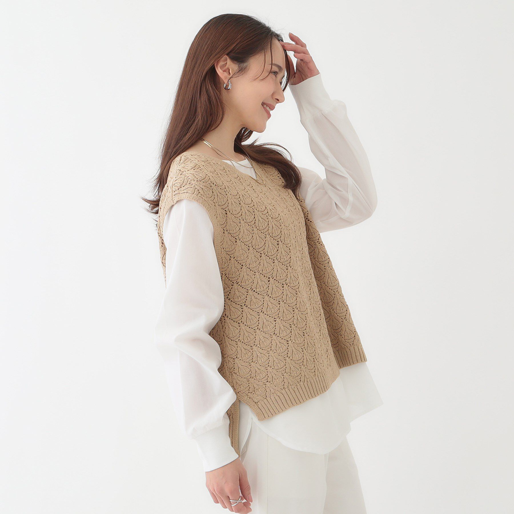 SHOO･LA･RUE「【洗える/S-LL/2点セット】透かし柄ベスト+ブラウス」|ニット・セーター|