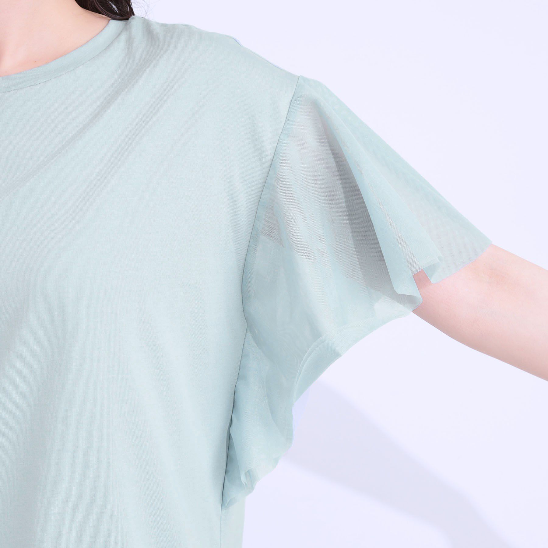 SHOO･LA･RUE「【S-LL/ひんやり】大人フェミニンに お袖チュール フリルトップス」|Tシャツ・カットソー|