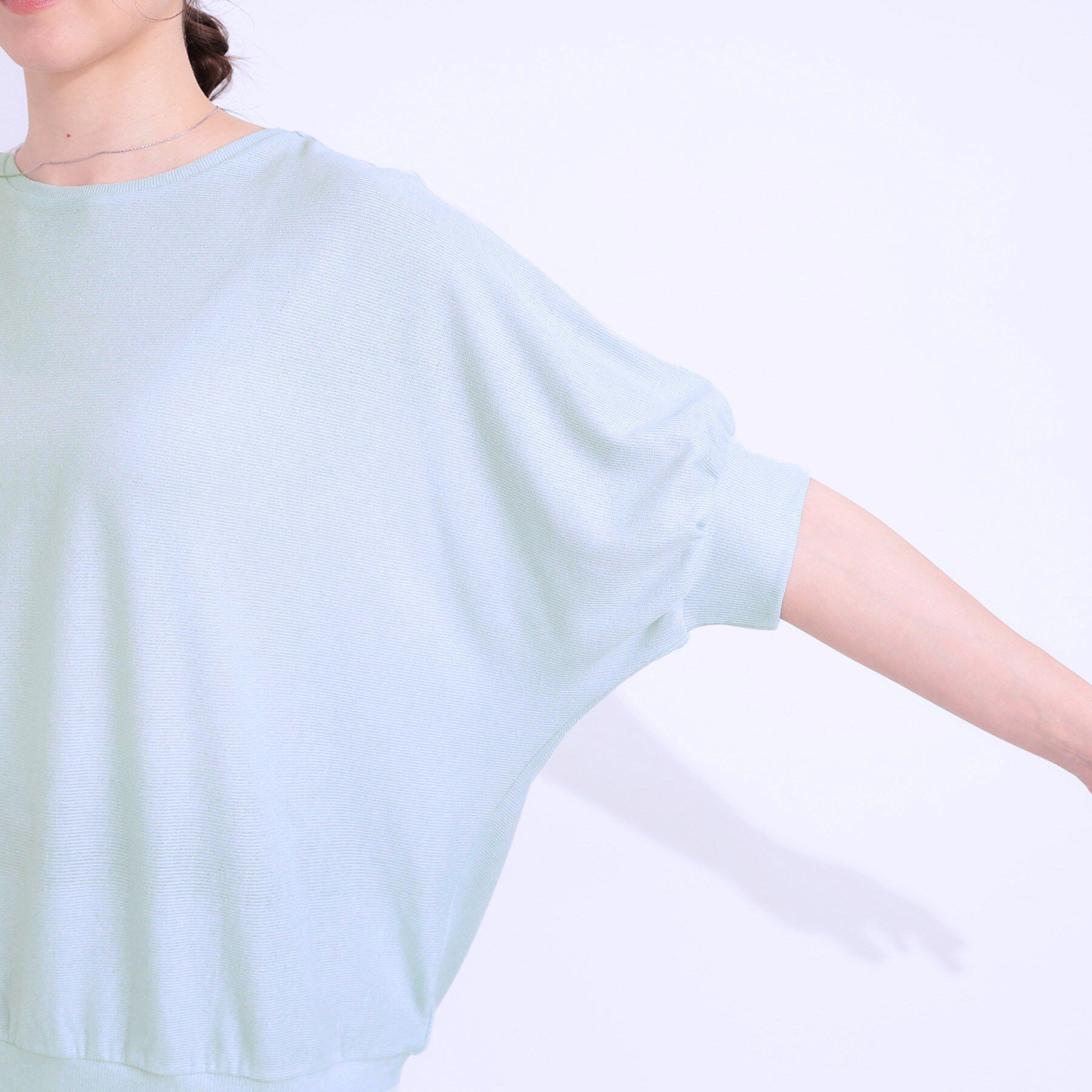 SHOO･LA･RUE「【ひんやり/UV】ほんのりラメで大人上品 お袖リブ ドルマントップス」|Tシャツ・カットソー|