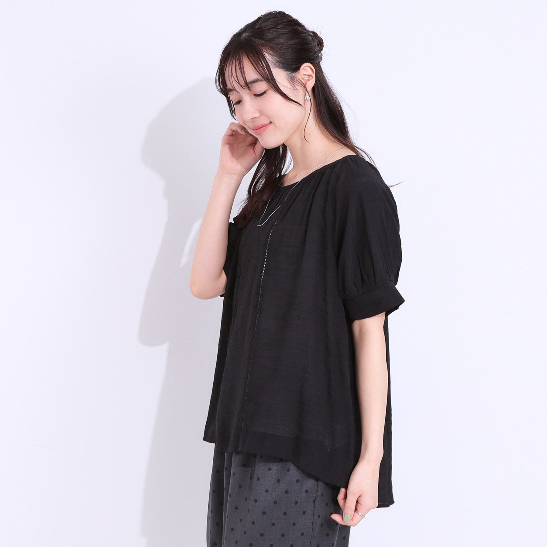 SHOO･LA･RUE「【S-LL/2点セット】インせず着られる はしごレース5分袖ブラウス」|シャツ・ブラウス|