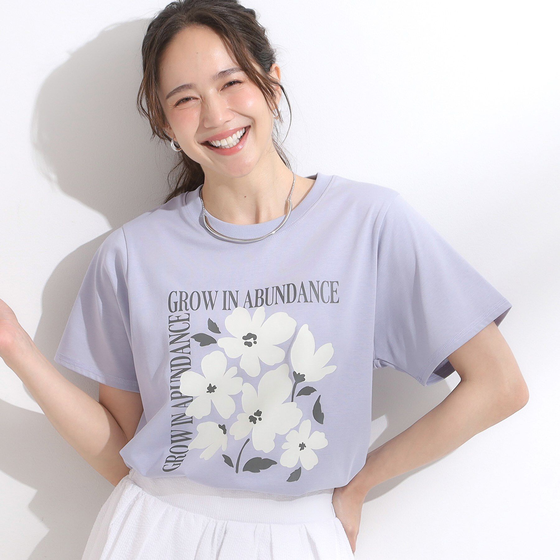SHOO･LA･RUE「【S-LL/ひんやり/汗ジミ軽減/UVカット】グラフィックアソートTシャツ」|Tシャツ・カットソー|ラベンダー(280)