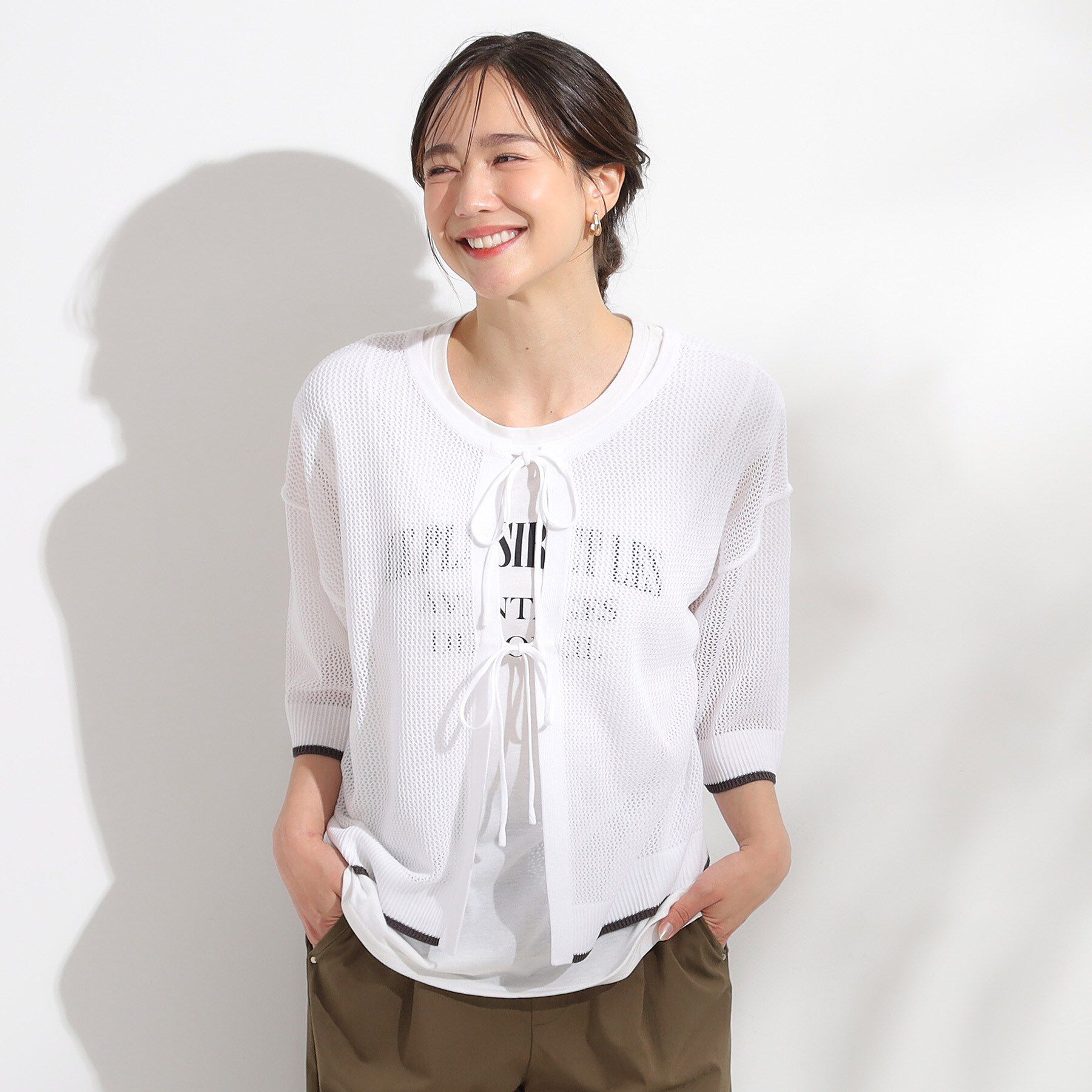 SHOO･LA･RUE「【2点セット/S-LL】メッシュリボン2WAYニット&times;フレンチスリーブTシャツ」|その他|