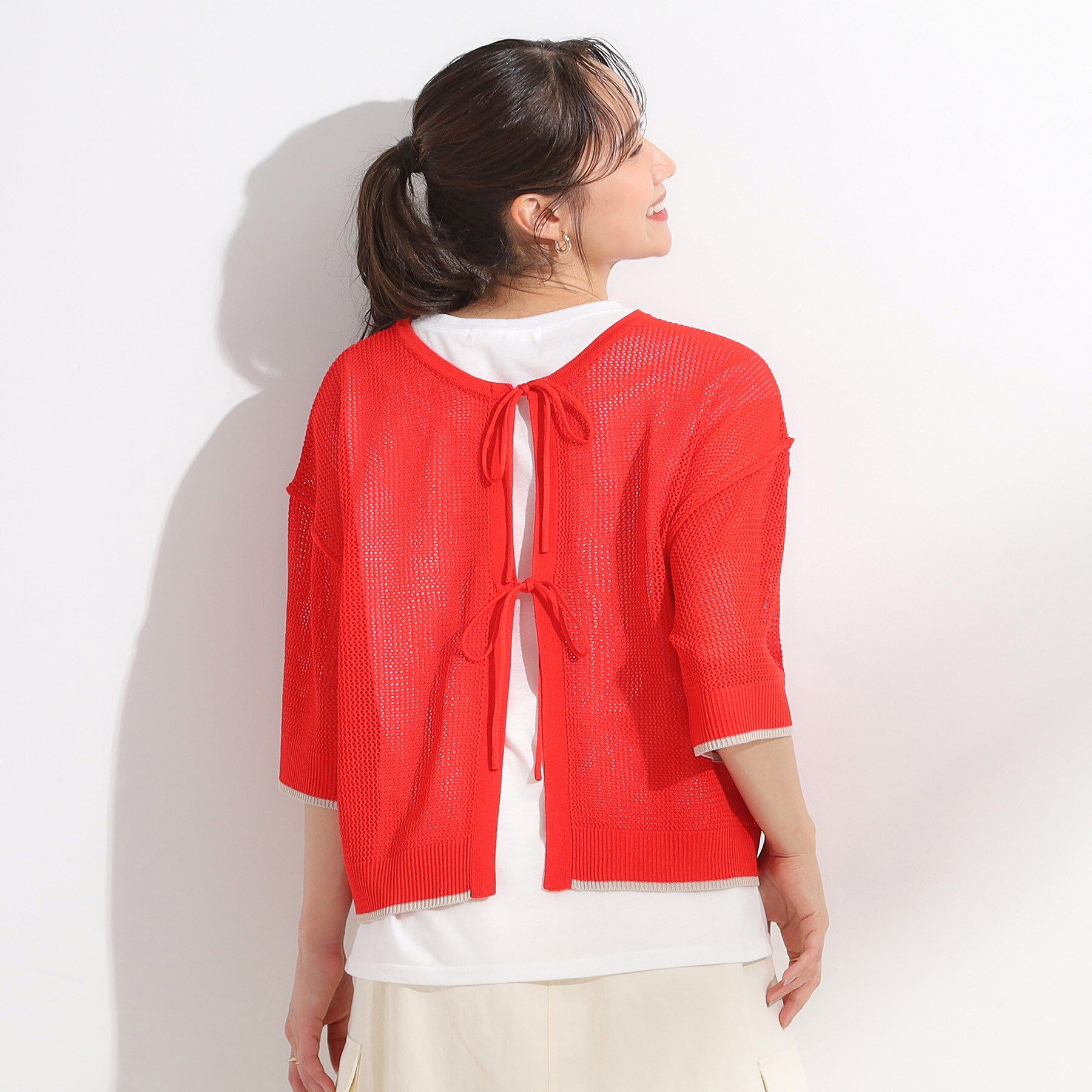 SHOO･LA･RUE「【2点セット/S-LL】メッシュリボン2WAYニット&times;フレンチスリーブTシャツ」|その他|