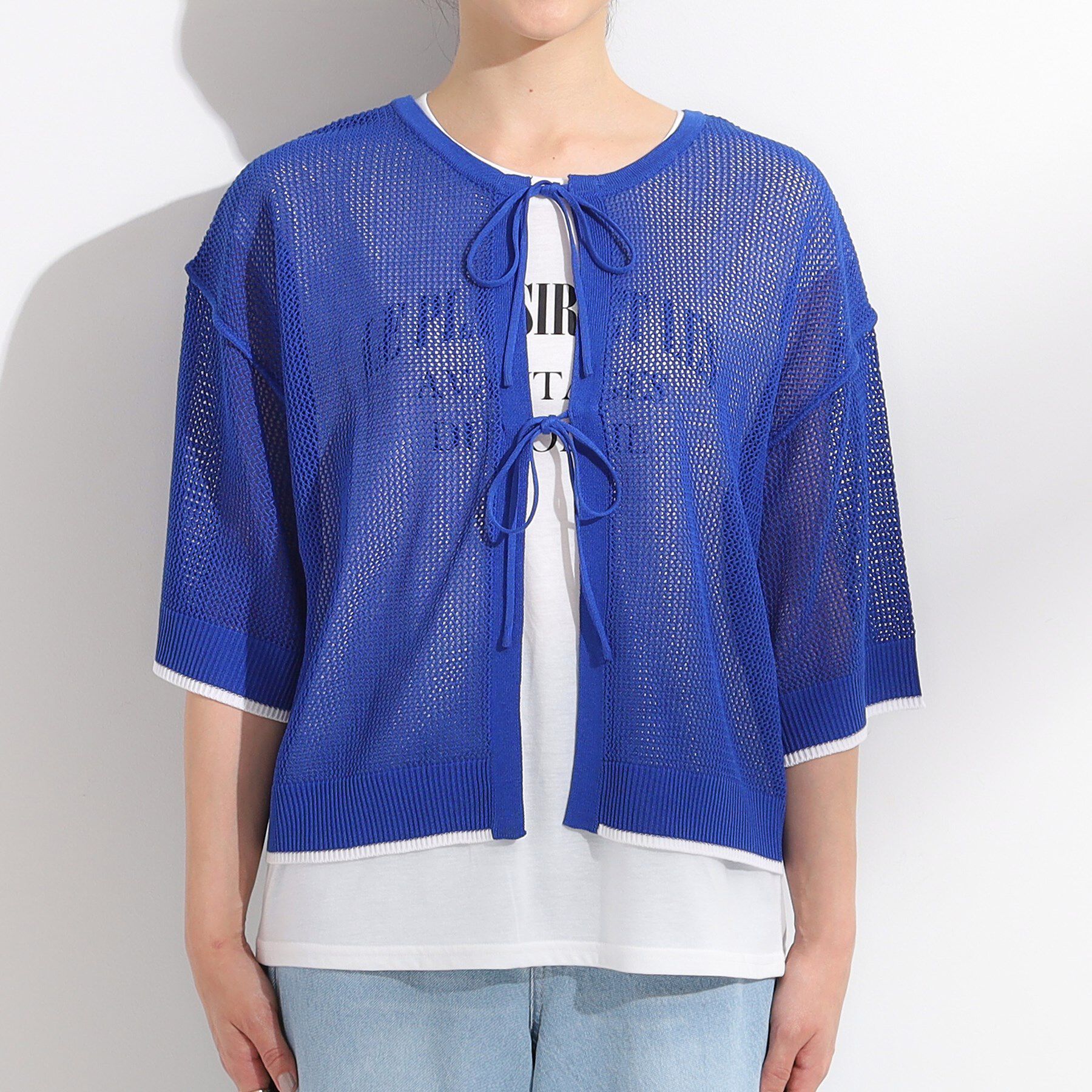 SHOO･LA･RUE「【2点セット/S-LL】メッシュリボン2WAYニット&times;フレンチスリーブTシャツ」|その他|