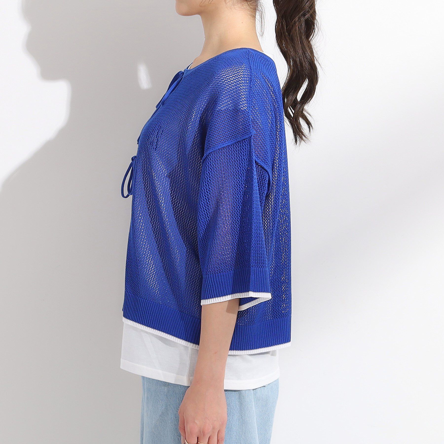 SHOO･LA･RUE「【2点セット/S-LL】メッシュリボン2WAYニット&times;フレンチスリーブTシャツ」|その他|