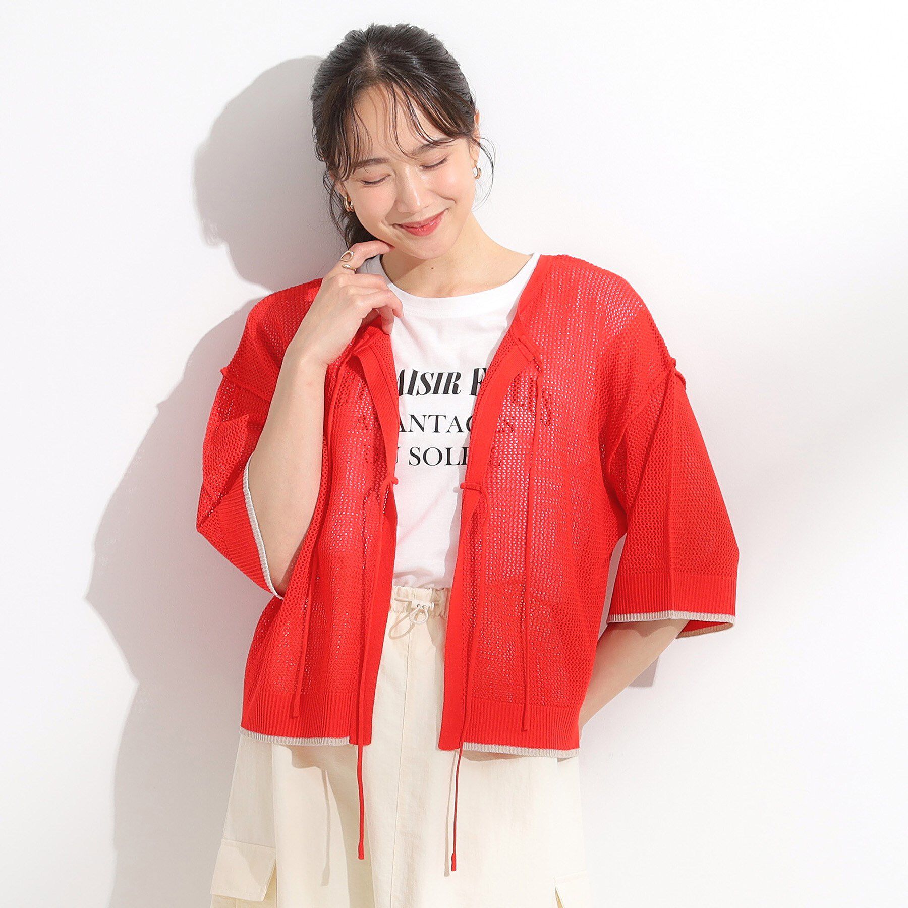 SHOO･LA･RUE「【2点セット/S-LL】メッシュリボン2WAYニット&times;フレンチスリーブTシャツ」|その他|