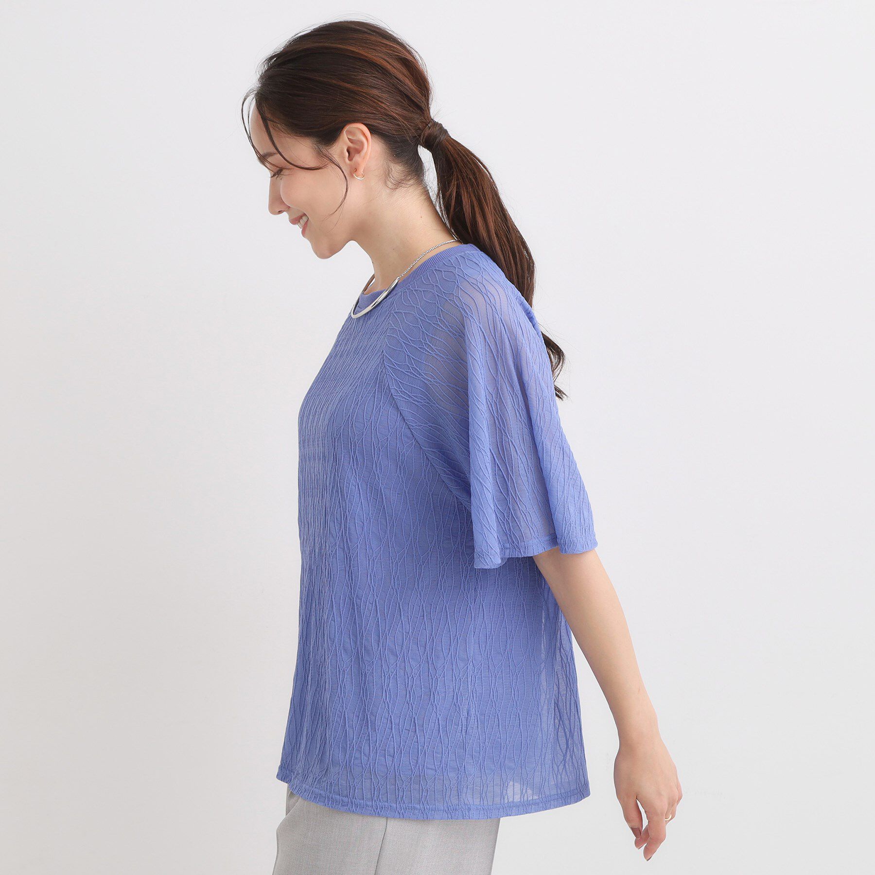 SHOO･LA･RUE「【S-LL/二の腕カバー】ウエーブ柄 インナードッキングトップス」|Tシャツ・カットソー|