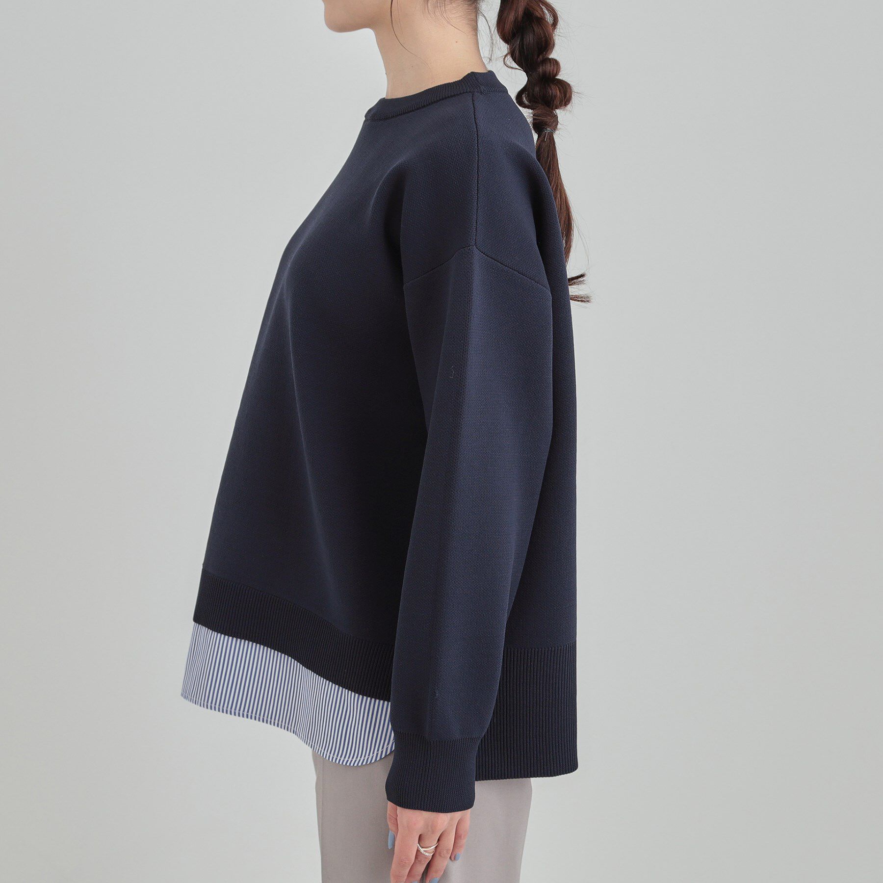 SHOO･LA･RUE「【高レビュー/洗濯機可/S-LL】さらに軽くなった スポンディッシュ裾フェイクトップス」|ニット・セーター|