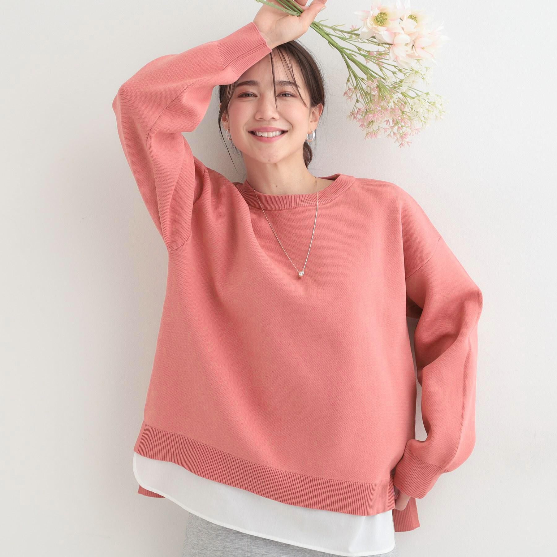 SHOO･LA･RUE「【高レビュー/洗濯機可/S-LL】さらに軽くなった スポンディッシュ裾フェイクトップス」|ニット・セーター|