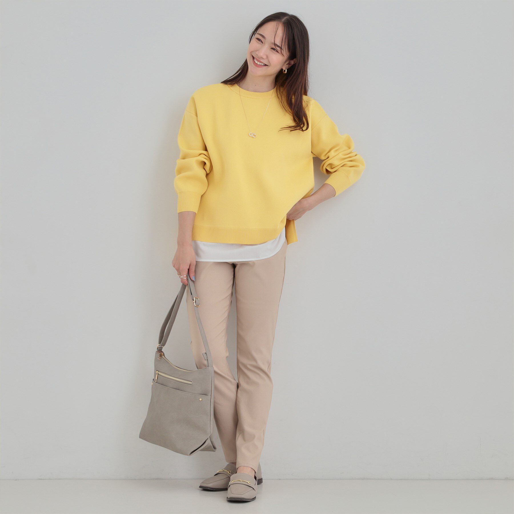 SHOO･LA･RUE「【高レビュー/洗濯機可/S-LL】さらに軽くなった スポンディッシュ裾フェイクトップス」|ニット・セーター|