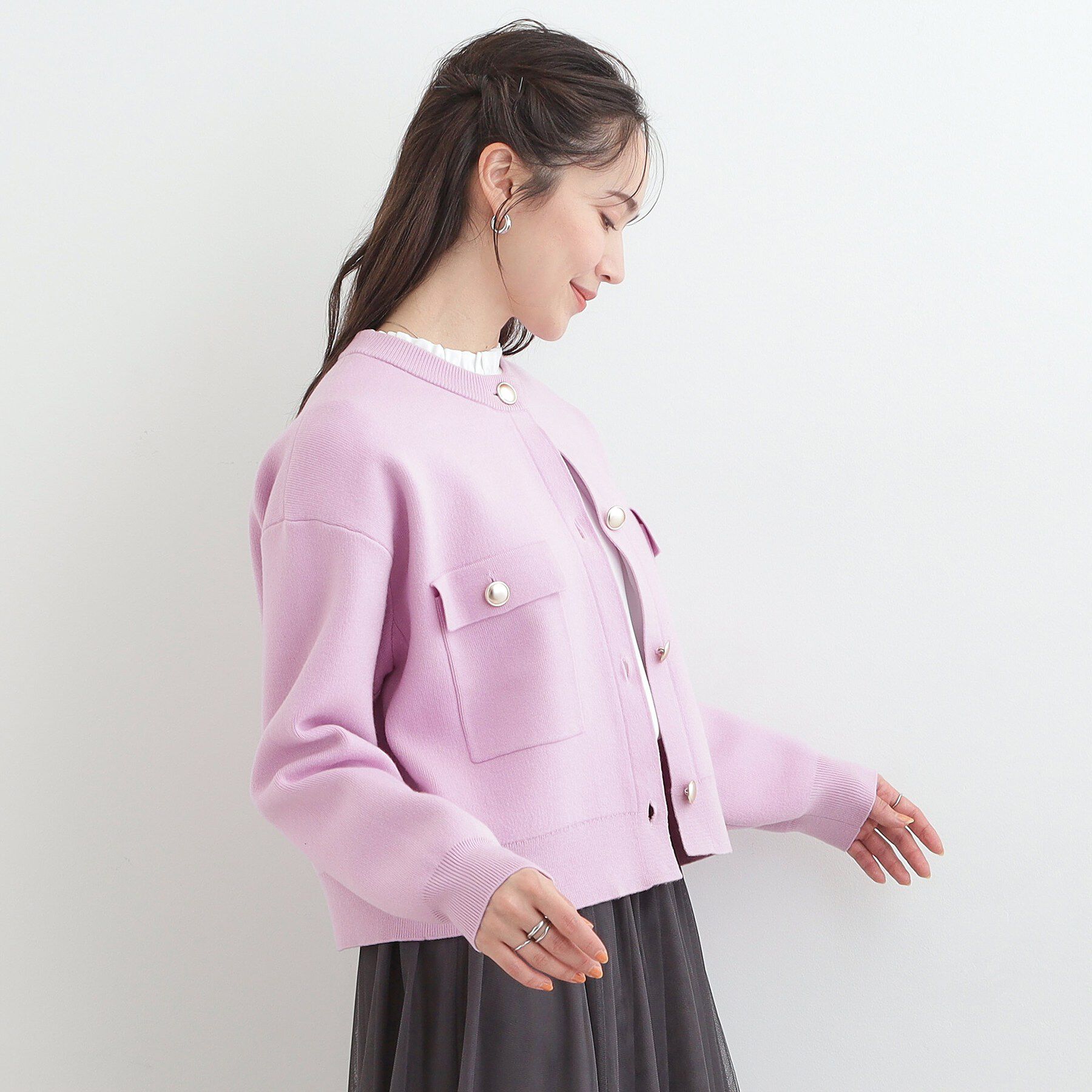 SHOO･LA･RUE「【洗濯機可/S-LL】1枚でも羽織りでも 華やか上品カーデ」|カーディガン|