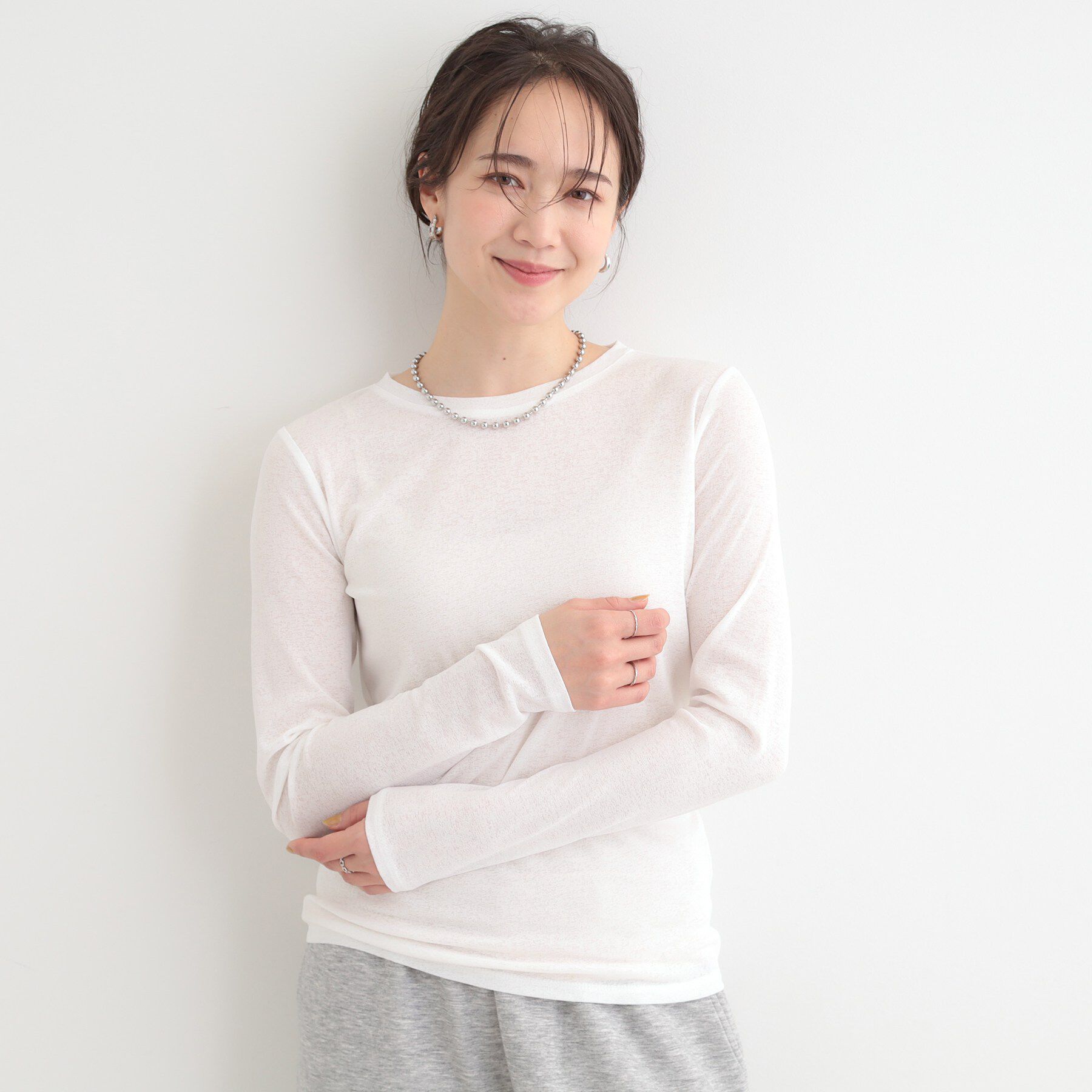 SHOO･LA･RUE「【2点セット/洗濯機可/S-LL】こなれ感あるレイヤードスタイルが即完成 シアーカーディガン+ロンT」|その他|