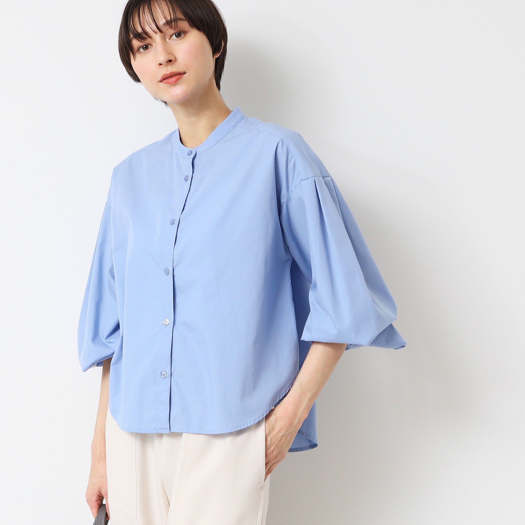 Dessin「【洗える】バンドカラー袖デザインシャツ（S～L）」|シャツ・ブラウス|ブルー(092)