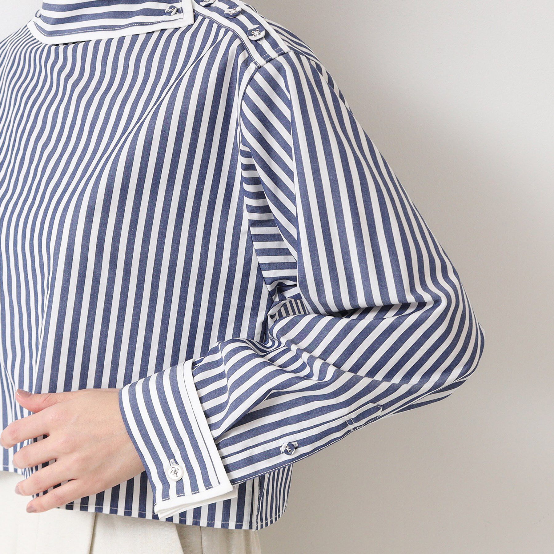 Dessin「【洗える】ロールネックストライプブラウス（S～L）」|シャツ・ブラウス|