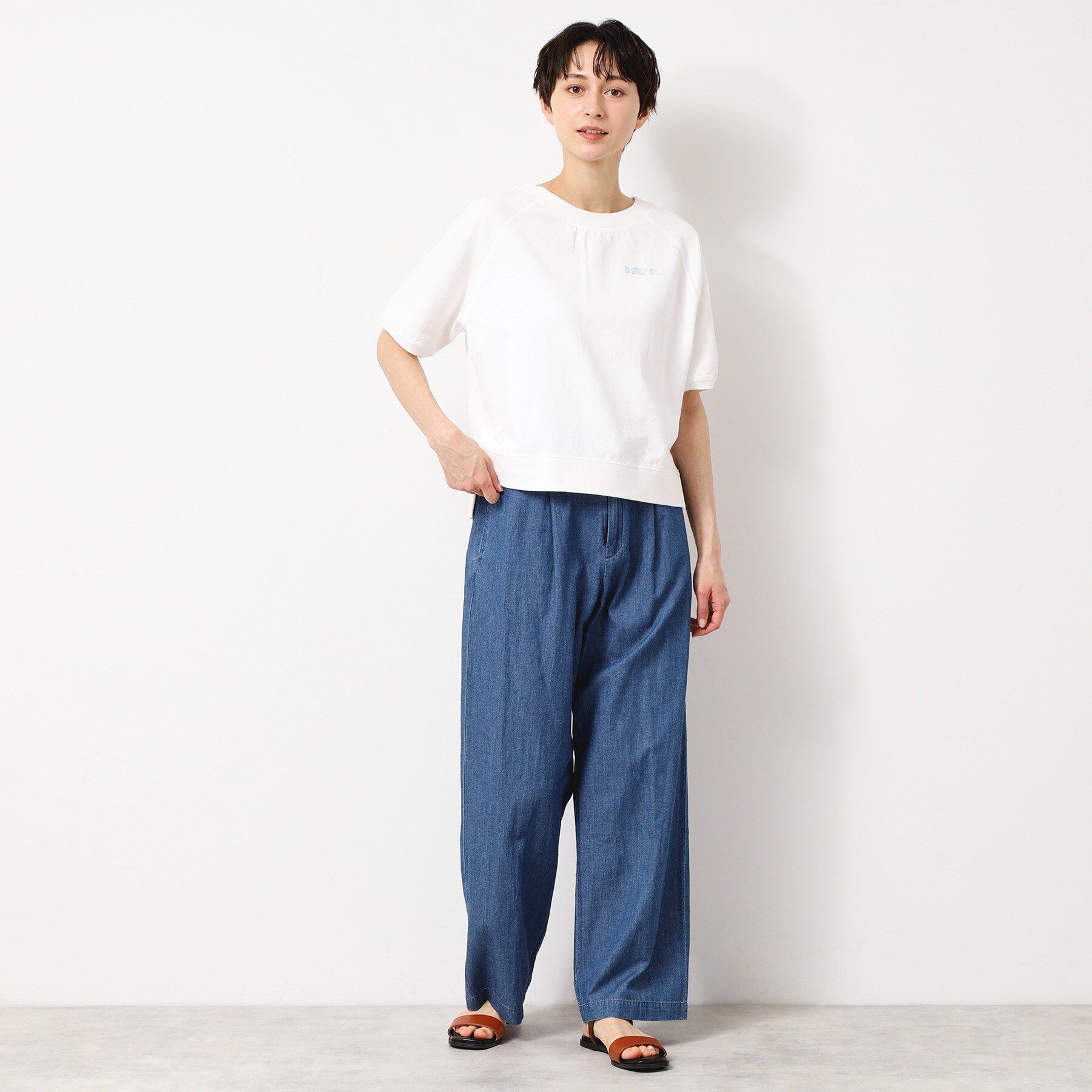 Dessin「【洗える】クロップド丈ポイントロゴ入りカットソー（S～L）」|Tシャツ・カットソー|