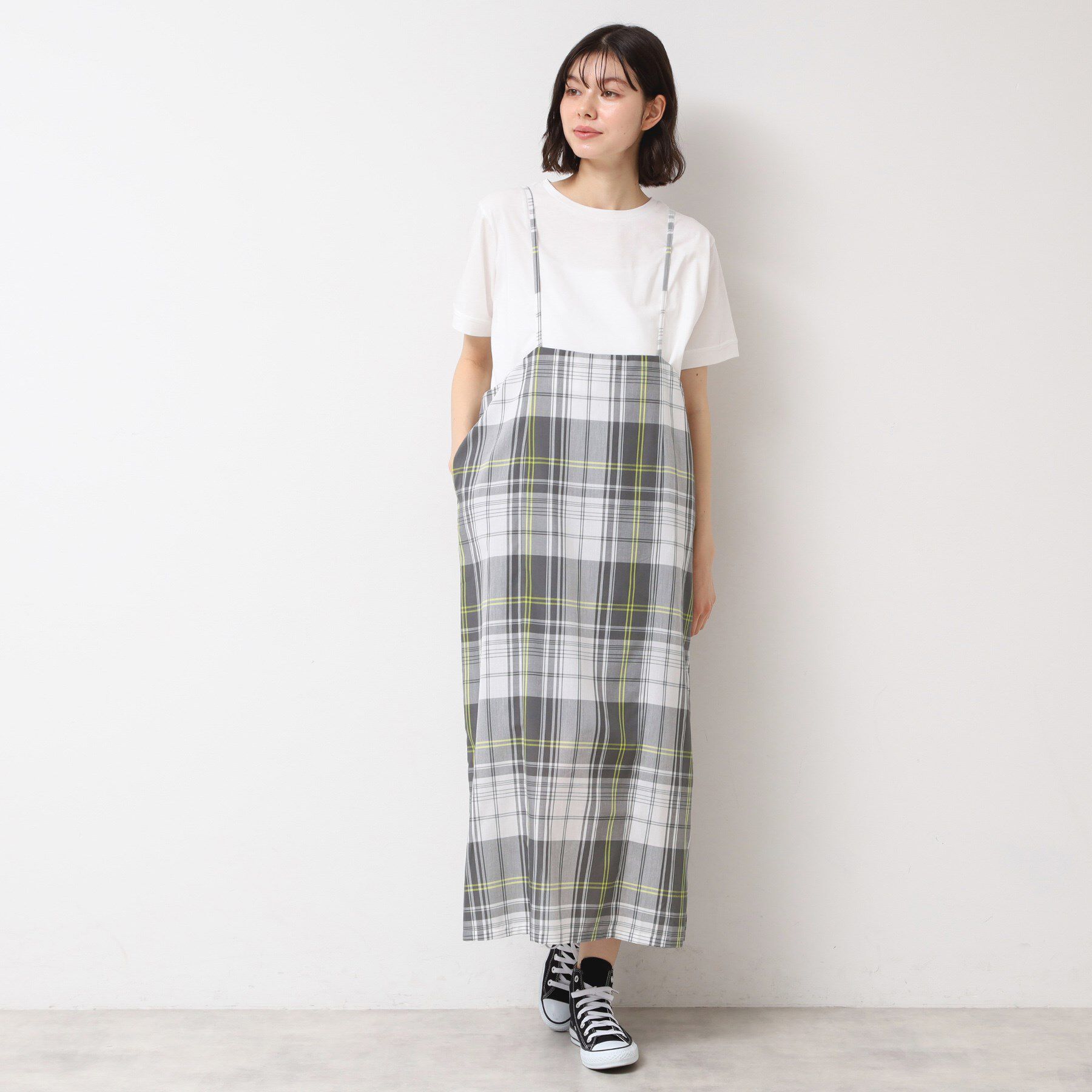 Dessin「【洗える】肩紐付きチェックスカート」|スカート|
