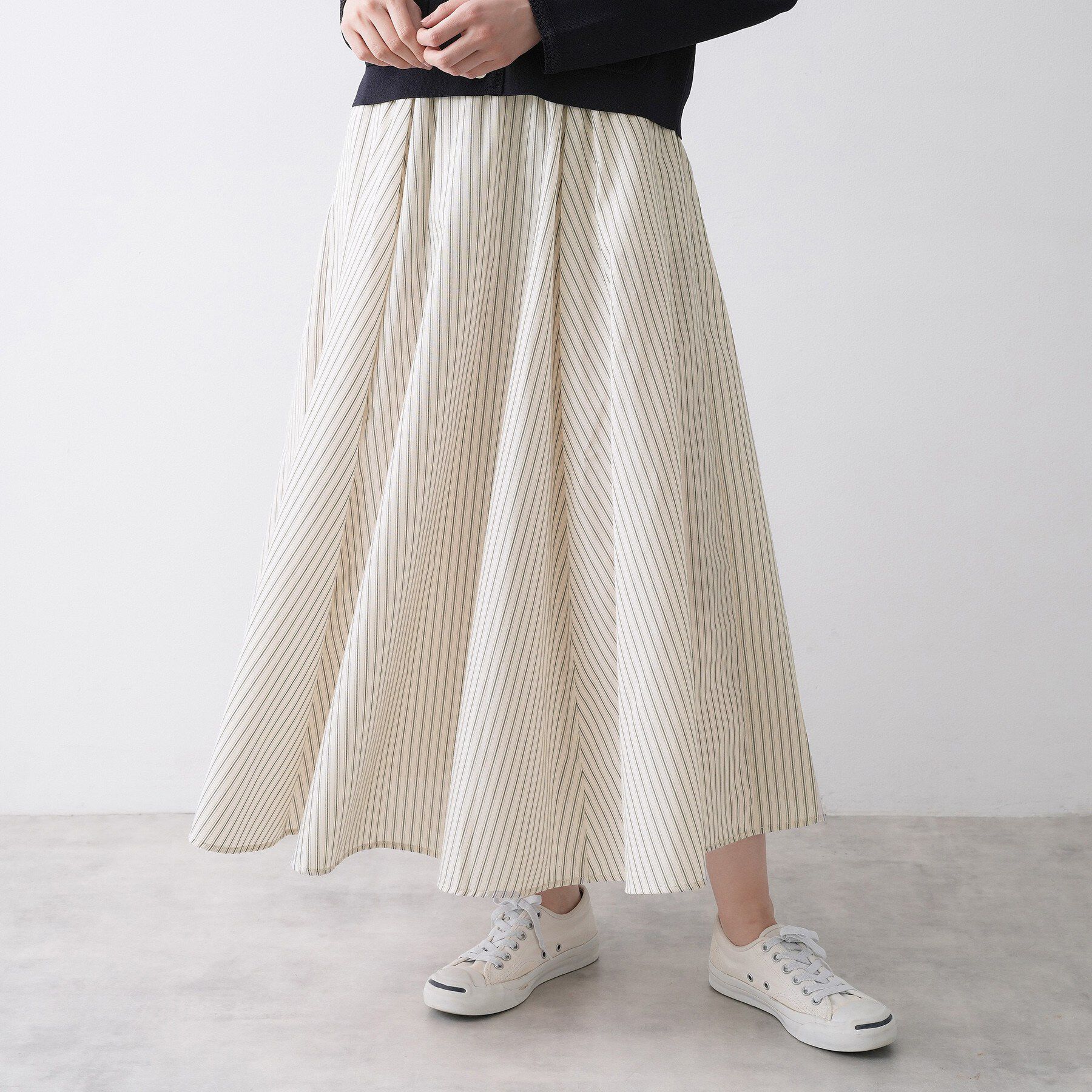 Dessin「【セットアップ可/洗える】先染めストライプフレアスカート」|スカート|