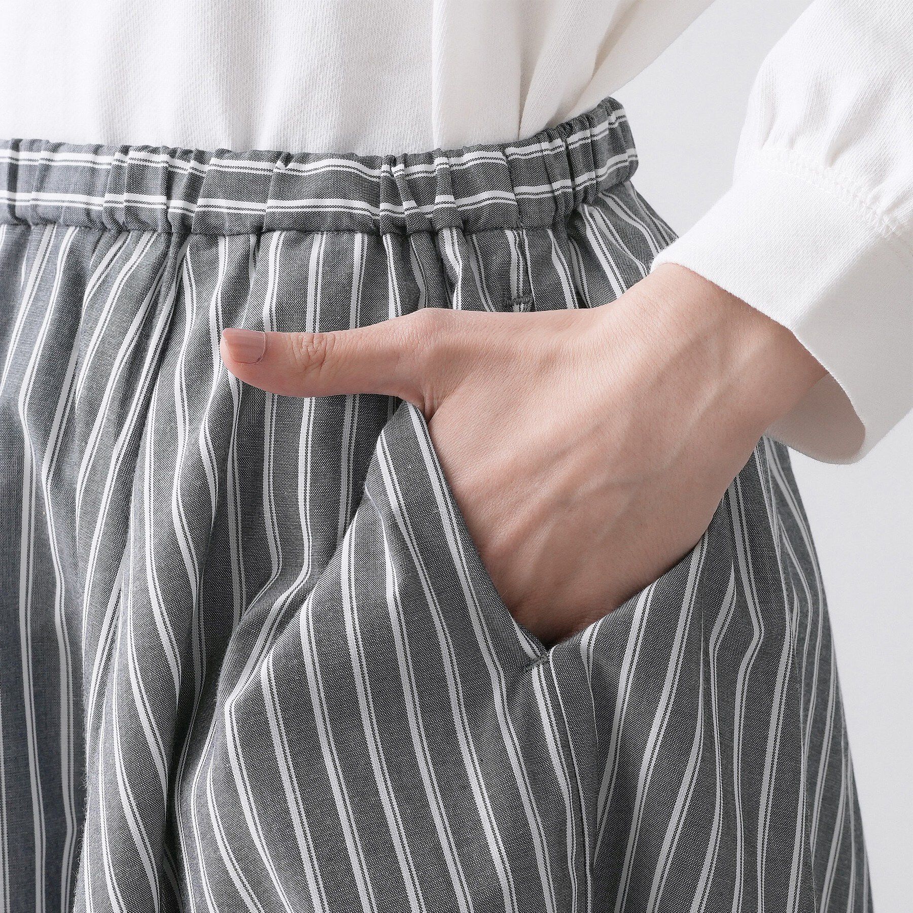 Dessin「【セットアップ可/洗える】先染めストライプフレアスカート」|スカート|