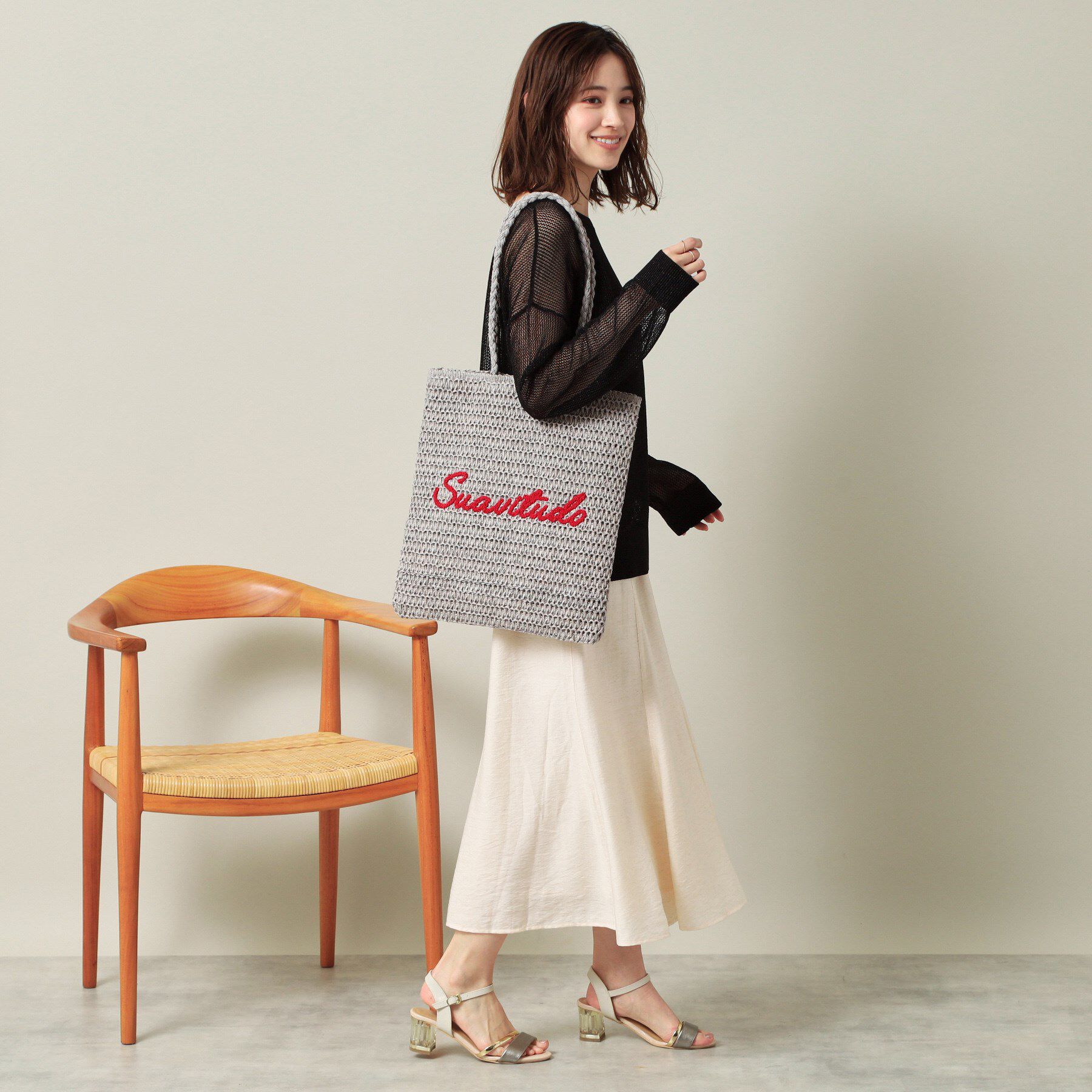 ITS&rsquo;DEMO「雑材サガラ刺繍フラットトート」|トートバッグ|