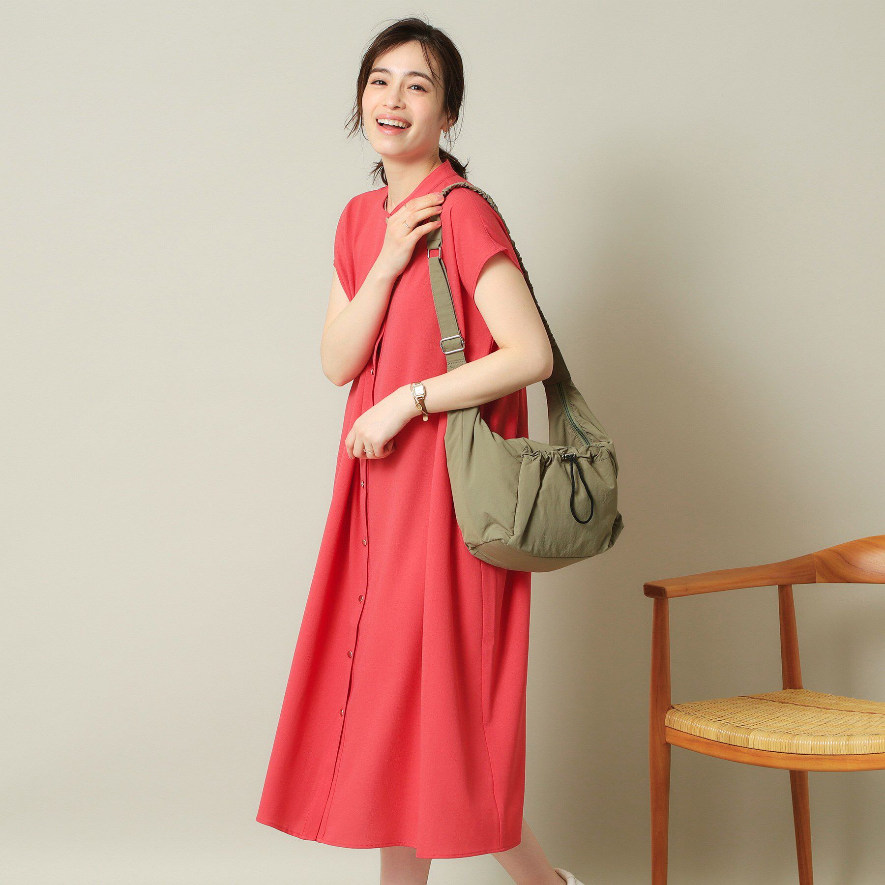 ITS&rsquo;DEMO「【UVケア／吸水速乾／洗濯機OK／冷感】麻調合繊前開きワンピース＜ラク服シリーズ＞」|ワンピース|