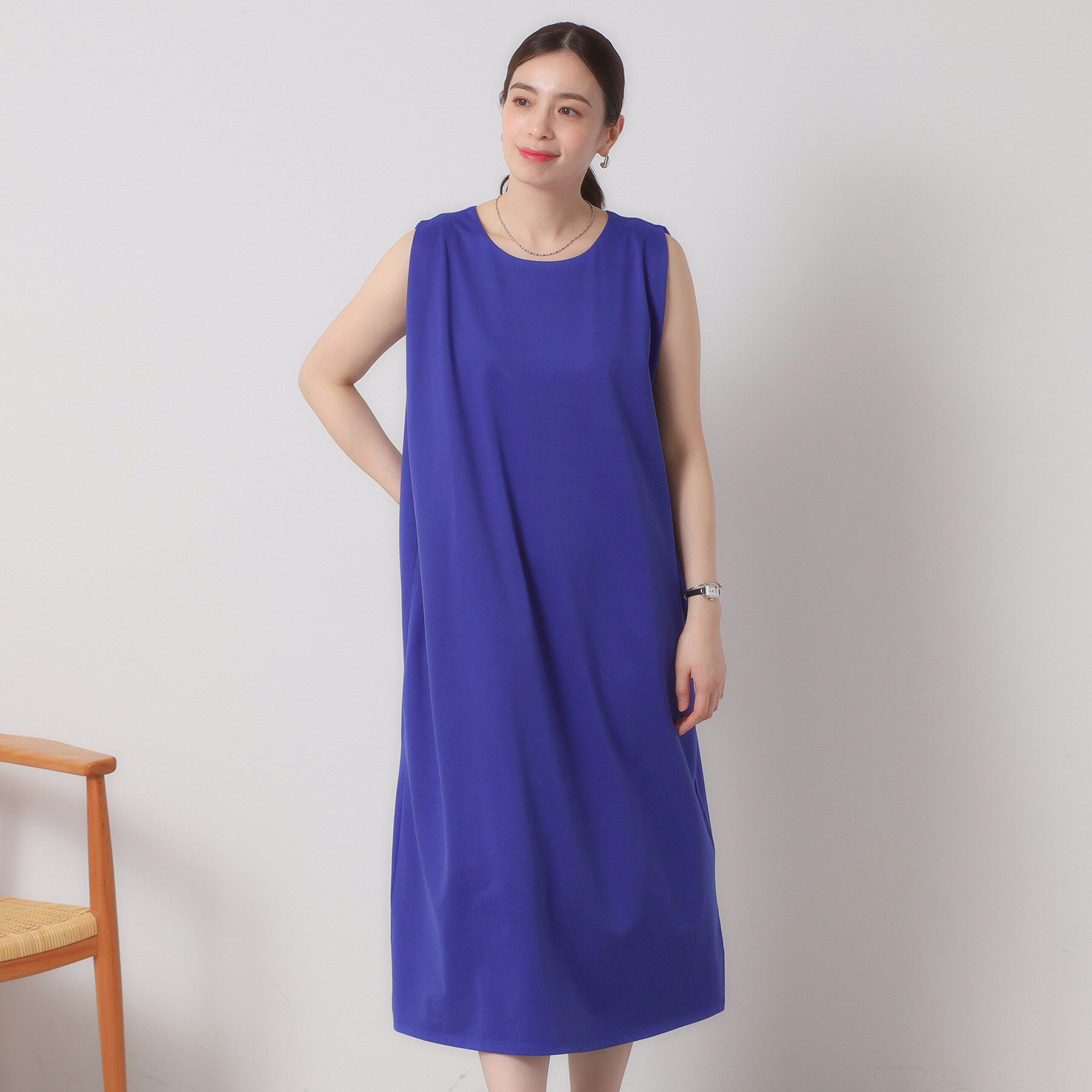 ITS&rsquo;DEMO「【清涼感／吸水速乾／洗濯機OK／洗濯後しわになりにくい】カットミラノタックワンピース」|ワンピース|ブルー(092)