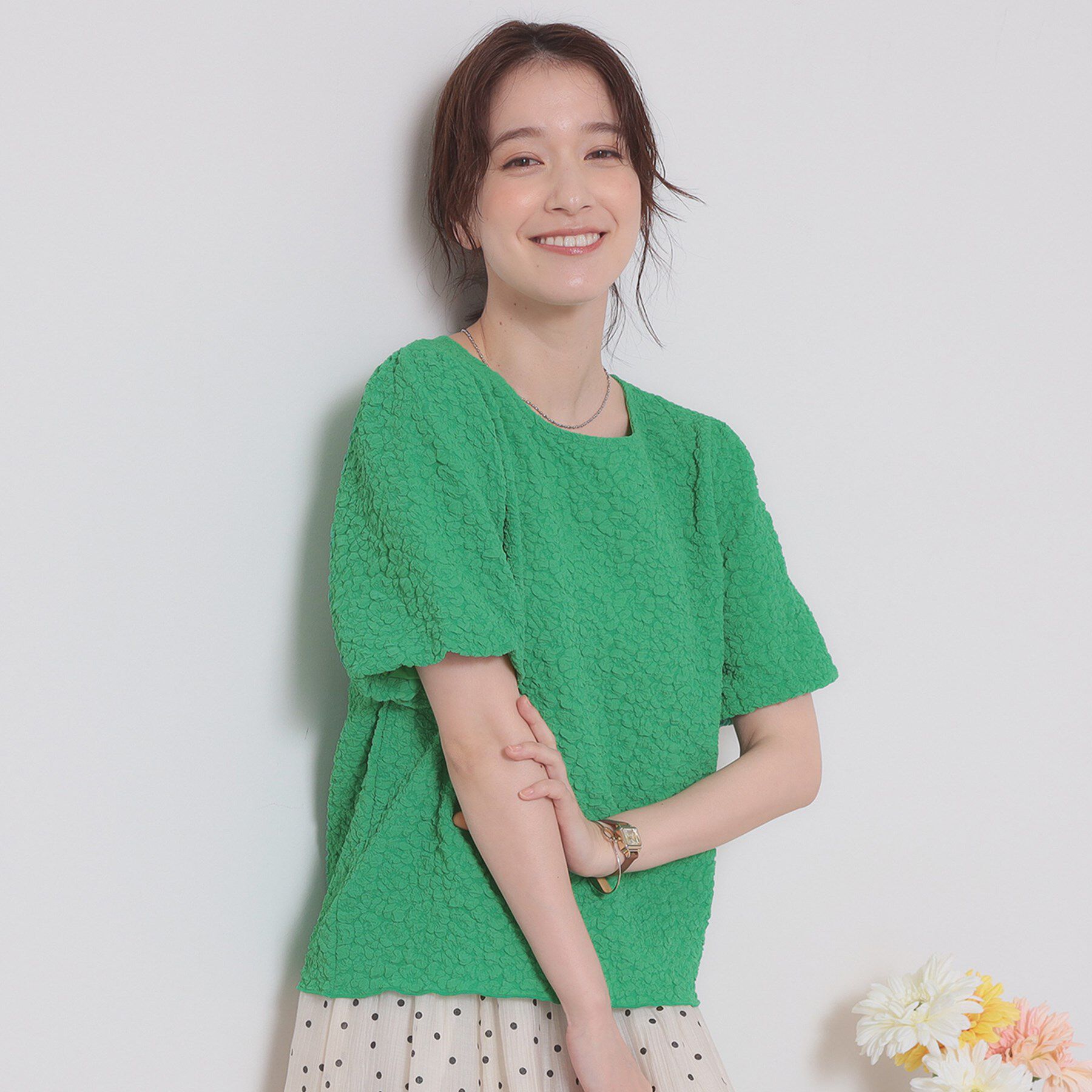 ITS&rsquo;DEMO「【手洗い可】ふくれジャカードプルオーバー」|Tシャツ・カットソー|グリーン(022)