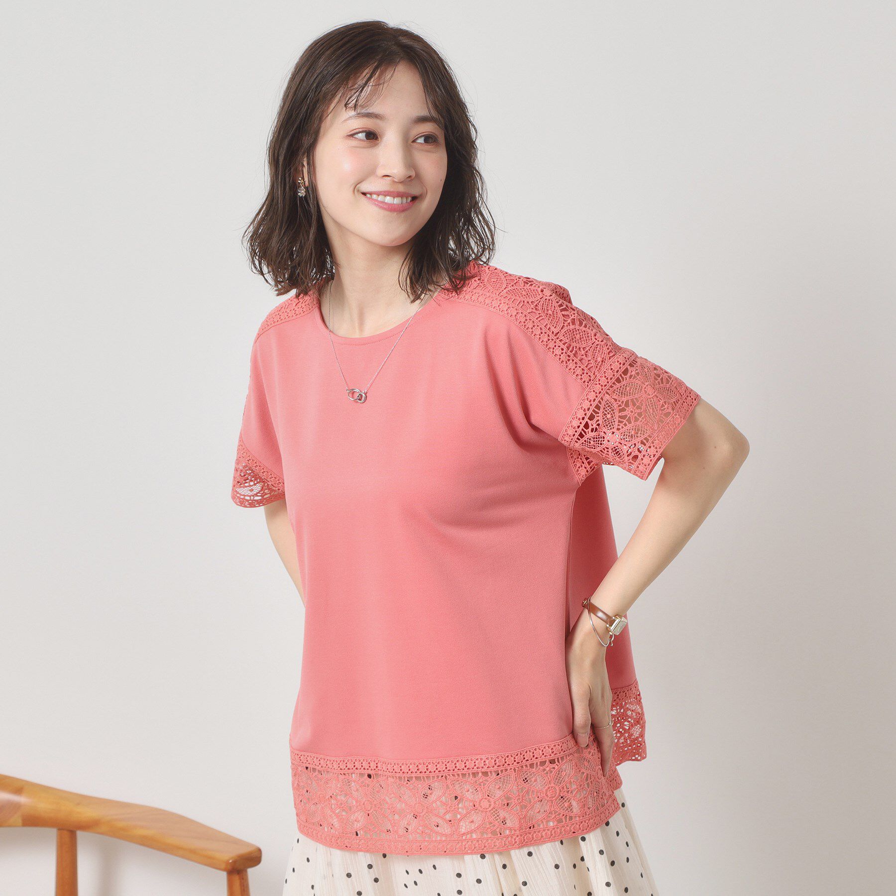 ITS&rsquo;DEMO「【吸水速乾／手洗い可／洗濯後しわになりにくい】カットミラノレーストップス」|Tシャツ・カットソー|