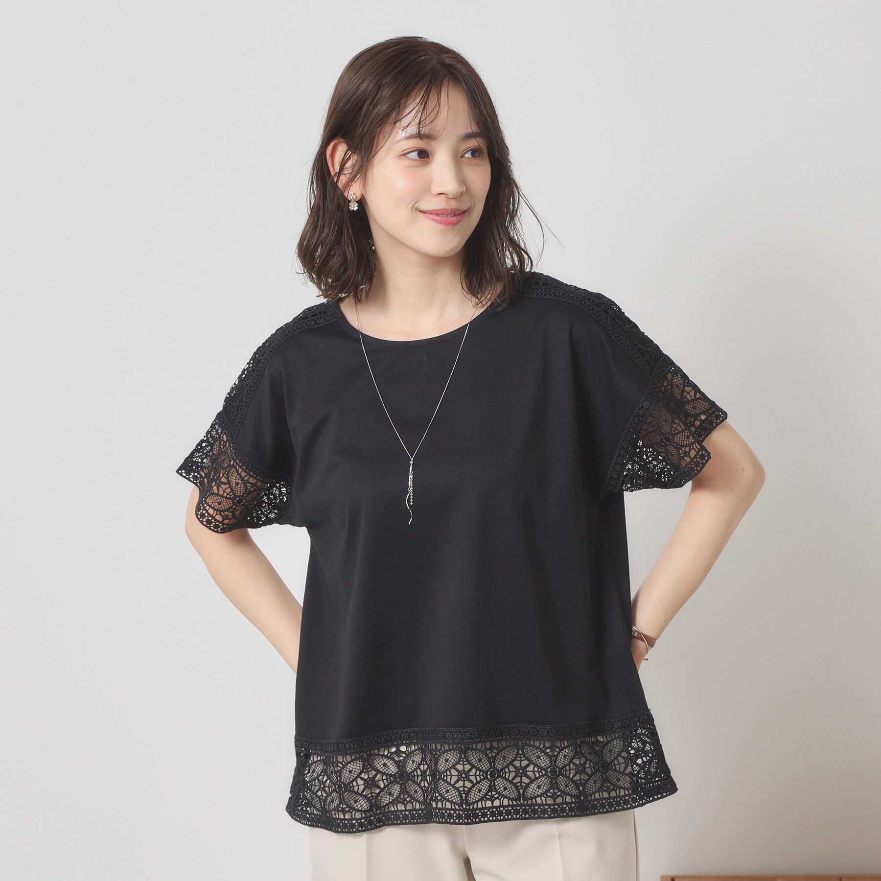 ITS&rsquo;DEMO「【吸水速乾／手洗い可／洗濯後しわになりにくい】カットミラノレーストップス」|Tシャツ・カットソー|